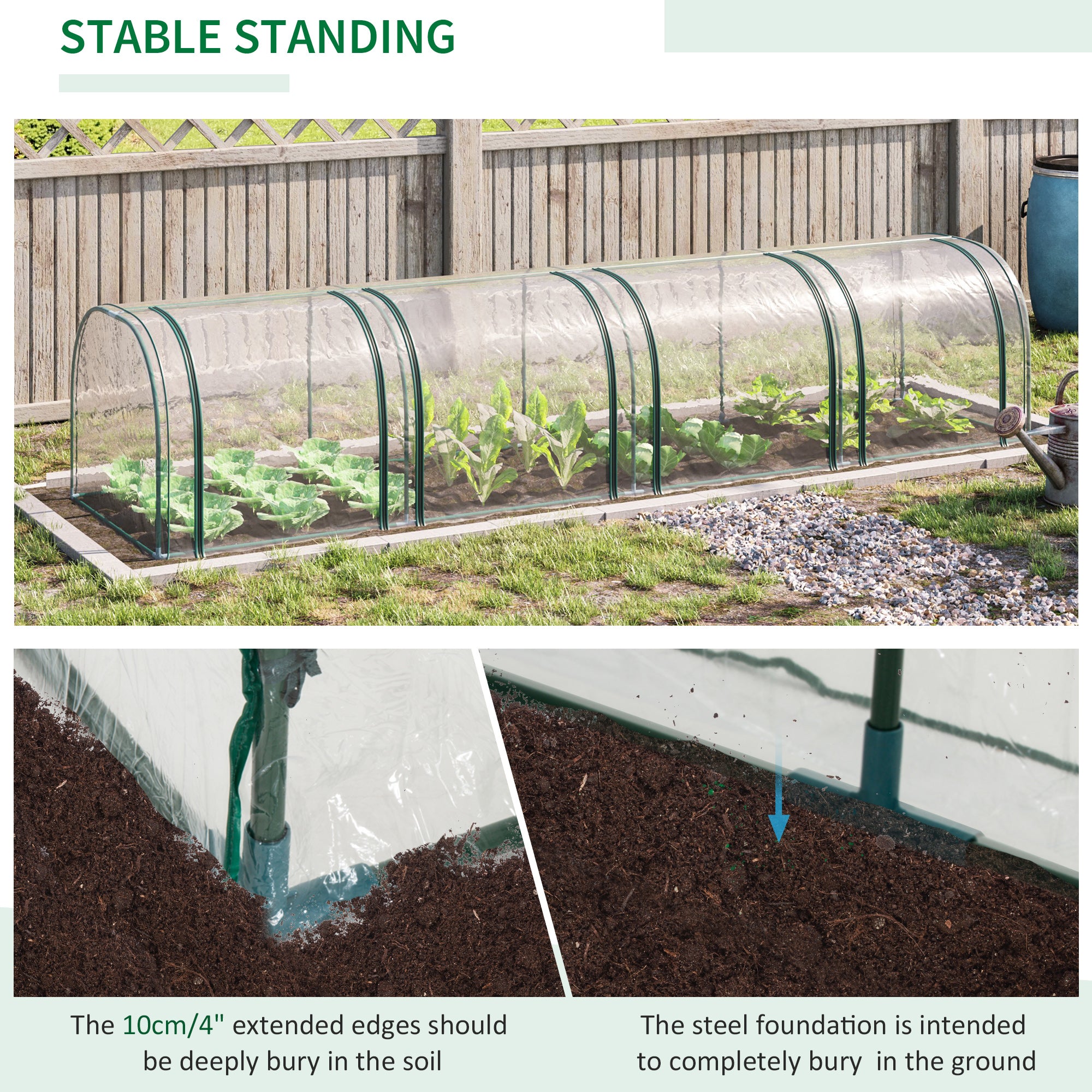 13' x 3' x 2.5' Portable Mini Tunnel Greenhouse with 4 Zipped Doors, Easy Assembly, Clear