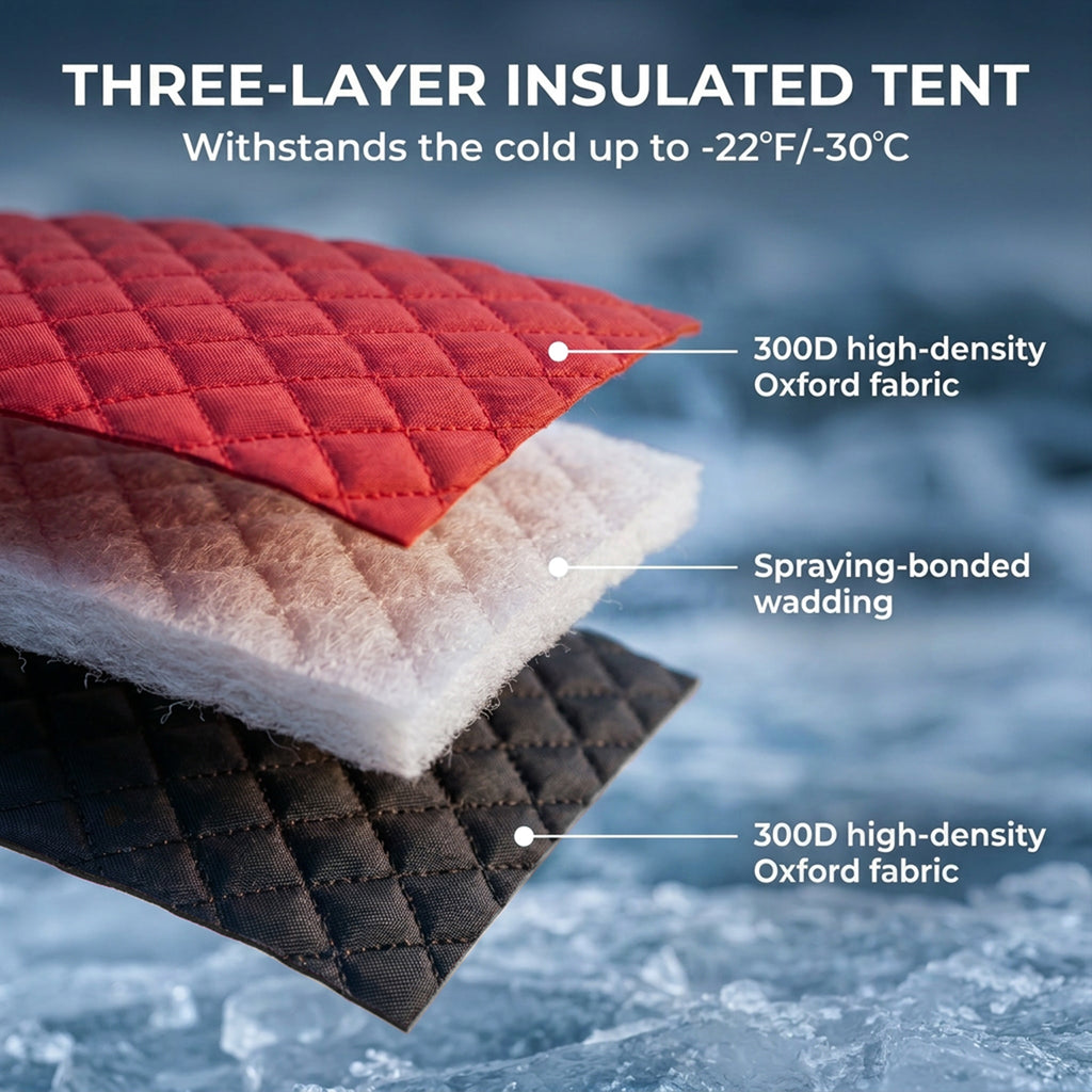 3-4 Person Insulated Ice Fishing Shelter, Pop up, with Oversized Doors, Windows, Vents and Carry Bag, for Low-Temp -22â„‰