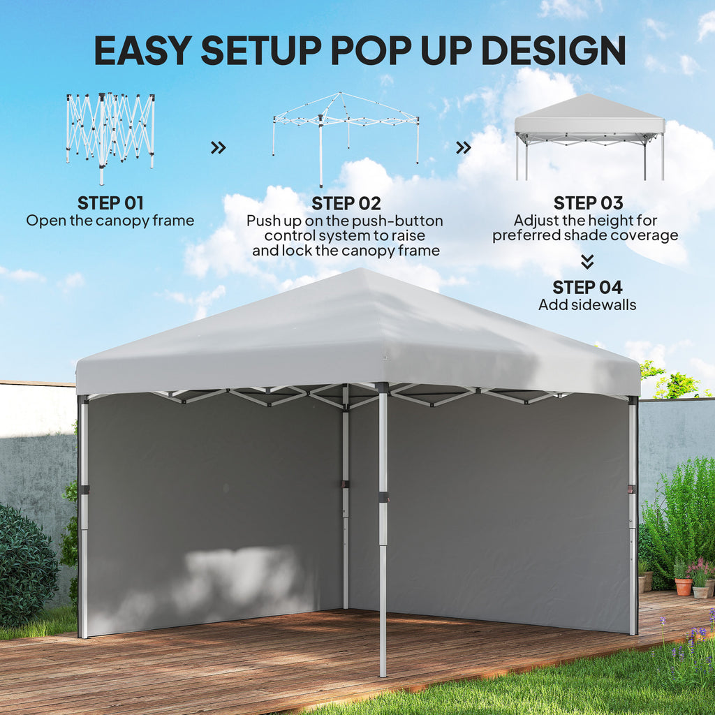 10' x 10' Pop Up Canopy with Sidewalls, Roller Bag, Height Adjustable Instant Tent for Outdoor, Garden, Patio, White