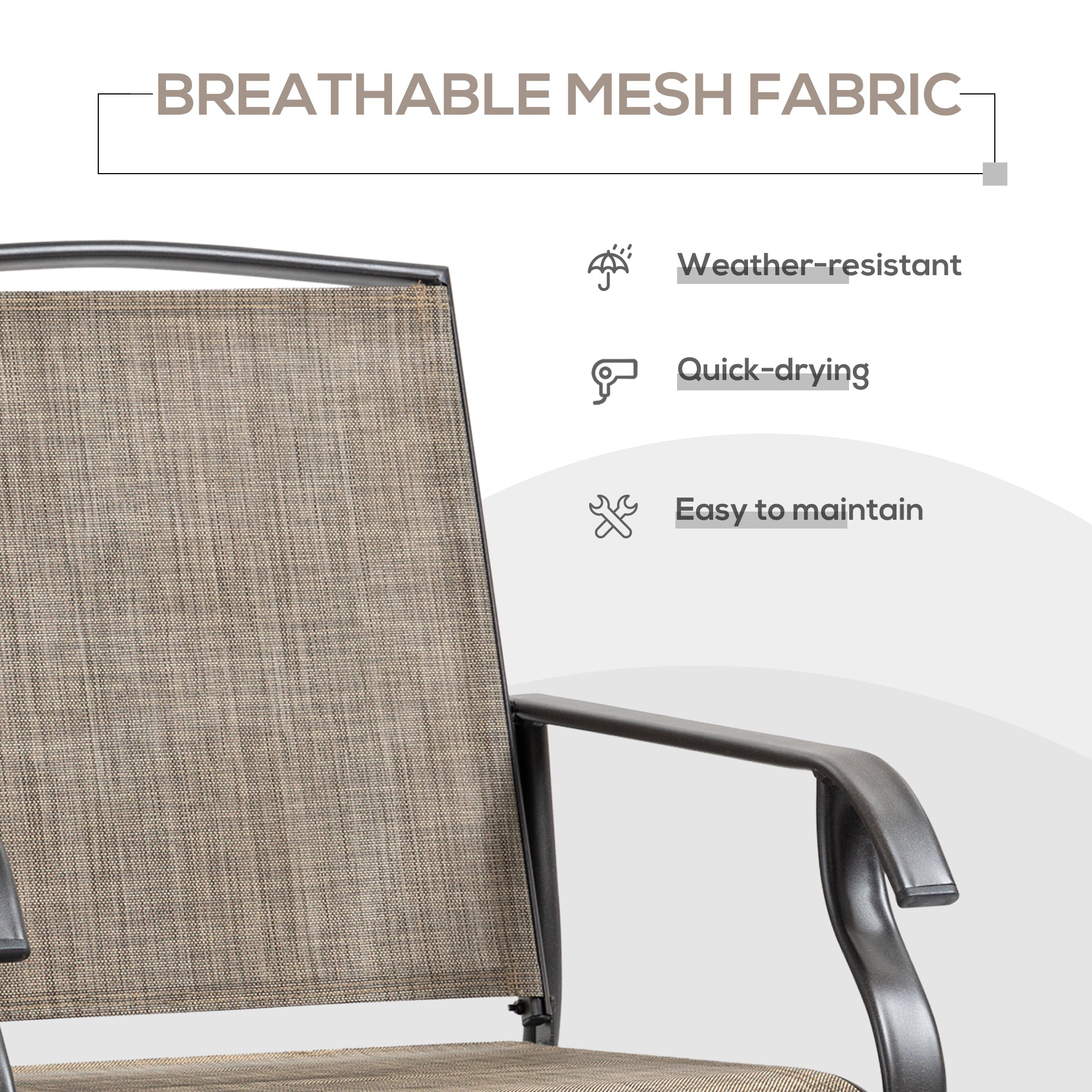 2 Pieces Outdoor Glider Chairs, 2 Person Glider Rocking Chair Set with Breathable Mesh Fabric, Steel Frame, Dark Brown