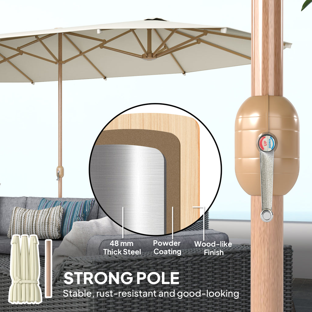Double Garden Parasol 179.1"W x 104.3"D with Crank, 12 Steel Ribs & 180g/ãŽ¡ Polyester, UV30+ Protection, Beige