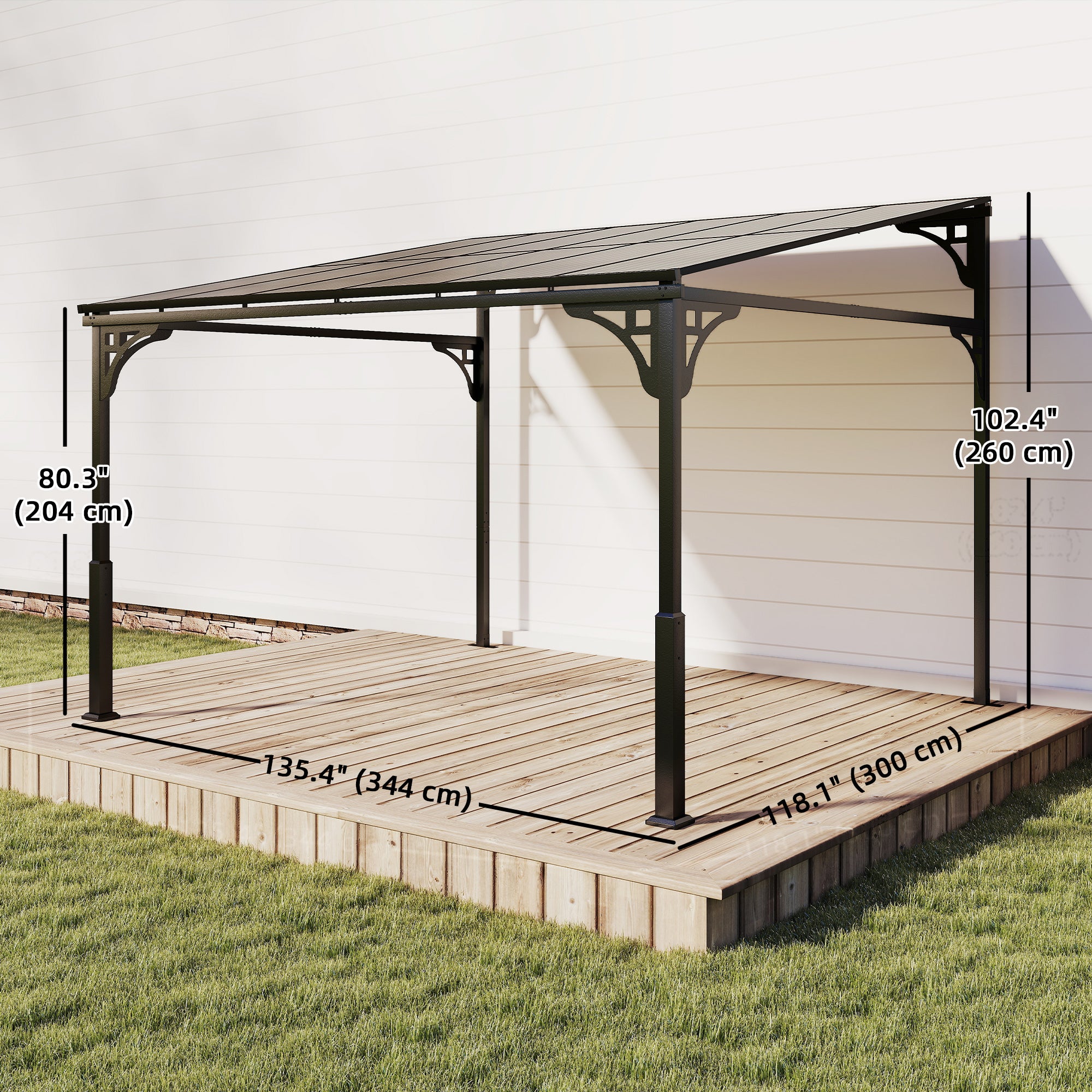 11' x 10' Outdoor Pergola, Wall Mounted Hardtop Lean-to Gazebo with Polycarbonate Roof and Metal-Aluminium Frame