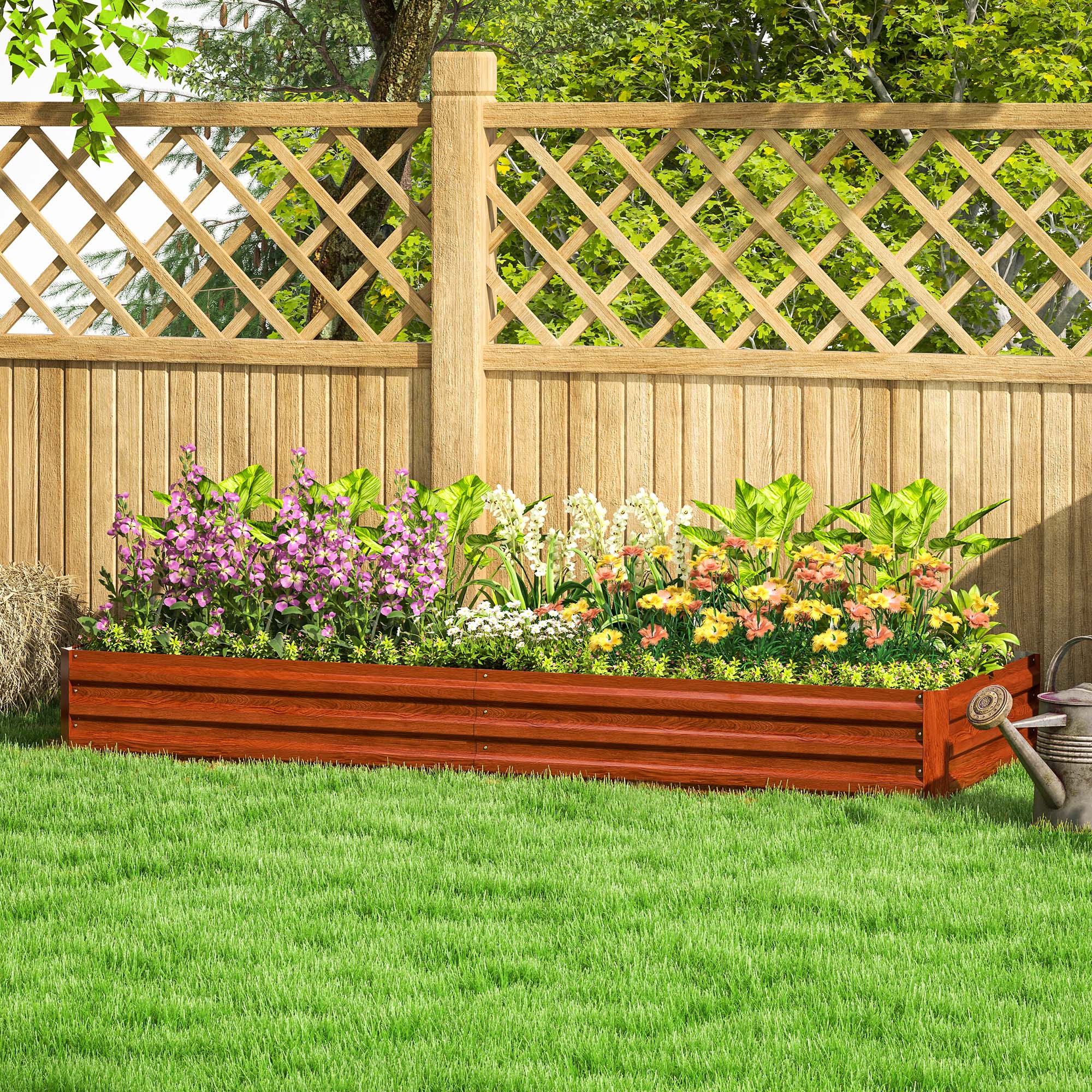 8 x 3 x 1ft Galvanized Raised Garden Bed, Reinforced Outdoor Planter Box with Open Bottom, Brown