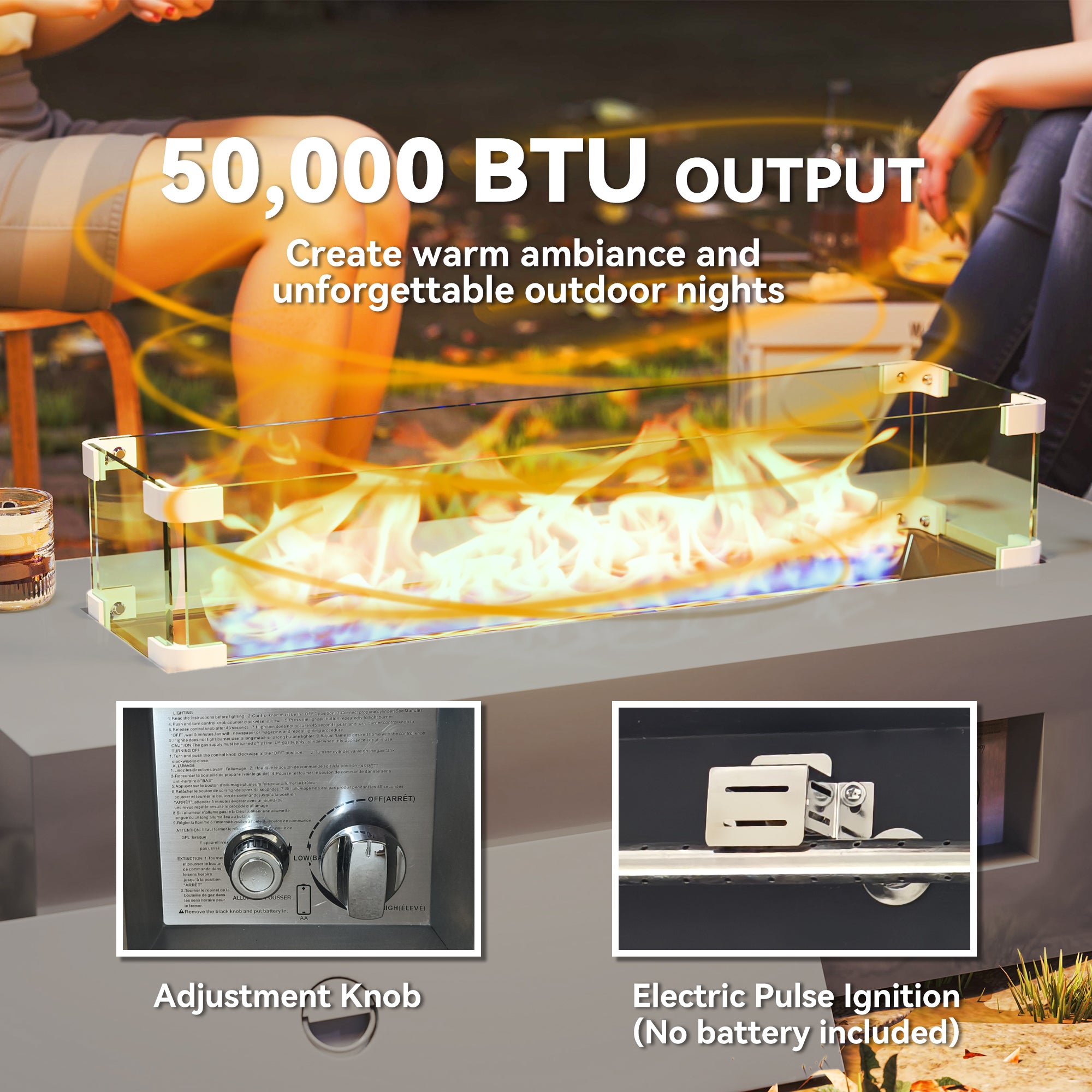 42" Propane Fire Pit Table 50,000 BTU Outdoor Gas Fire Table with Hideaway Propane Tank Holder, Waterproof Cover