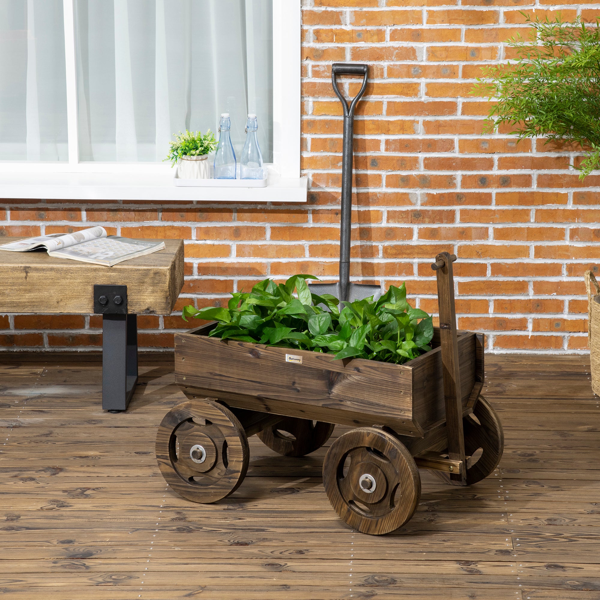 Wooden Raised Garden Bed, Flower Cart w/ Wheels, Planters for Outdoor Plants, Backyard, Patio, Deck, Garden Decor