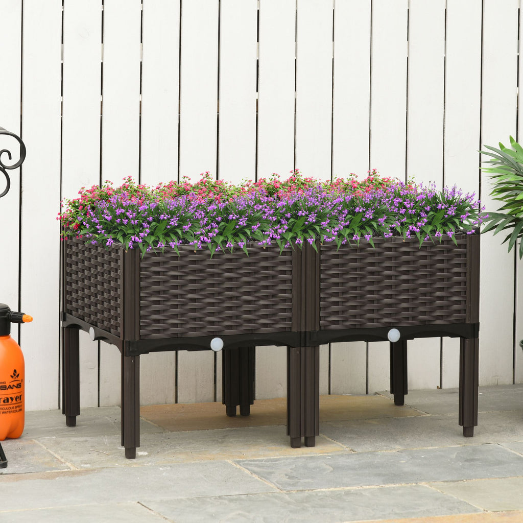 2-piece Raised Garden Bed PP Raised Flower Bed Plant Stand Stackable Vegetable Herb Grow Box