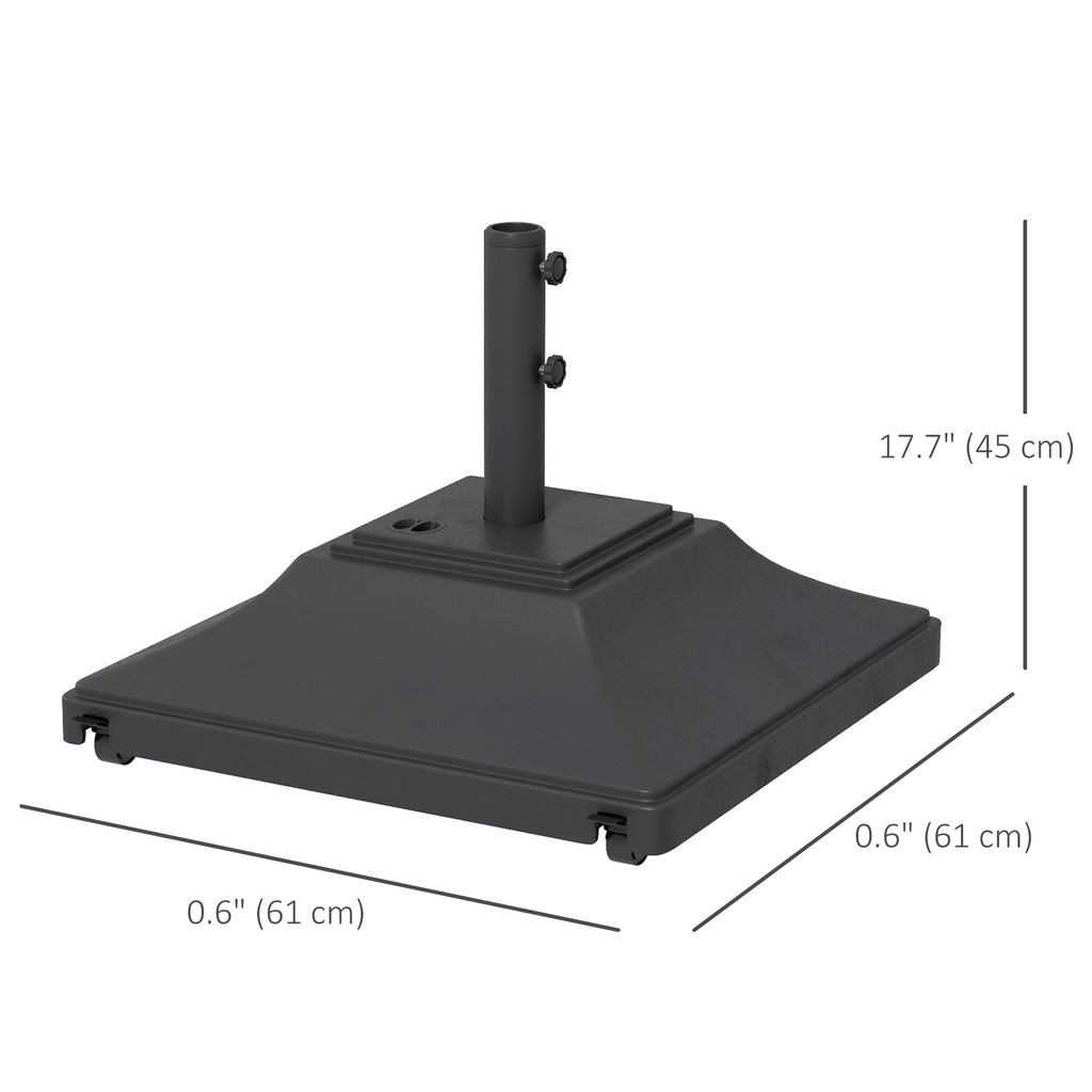 Square Umbrella Base with Wheels, 99 lbs Water or 132 lbs Sand Filled, with Double Adjustable Knob, Black