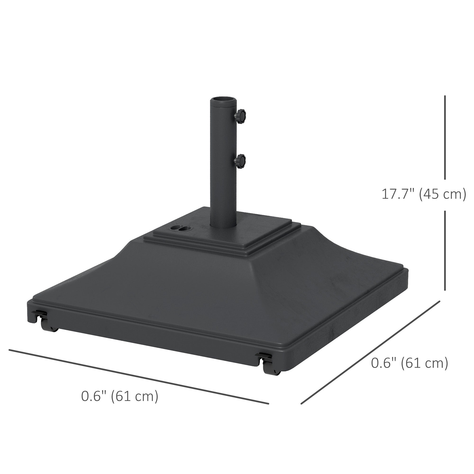 Square Umbrella Base with Wheels, 99 lbs Water or 132 lbs Sand Filled, with Double Adjustable Knob, Black