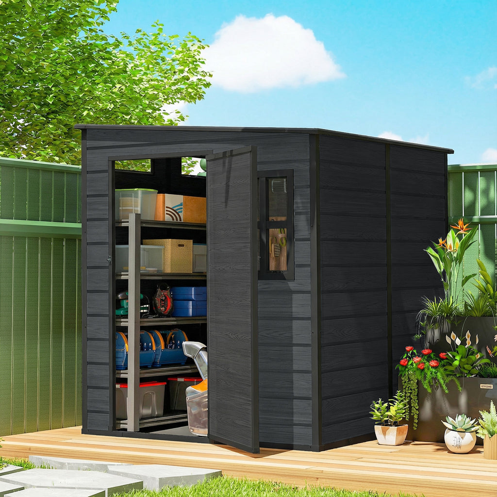 Outdoor Storage Shed with Lockable Door, Garden Shed with Vents and Windows for Backyard, Dark Grey