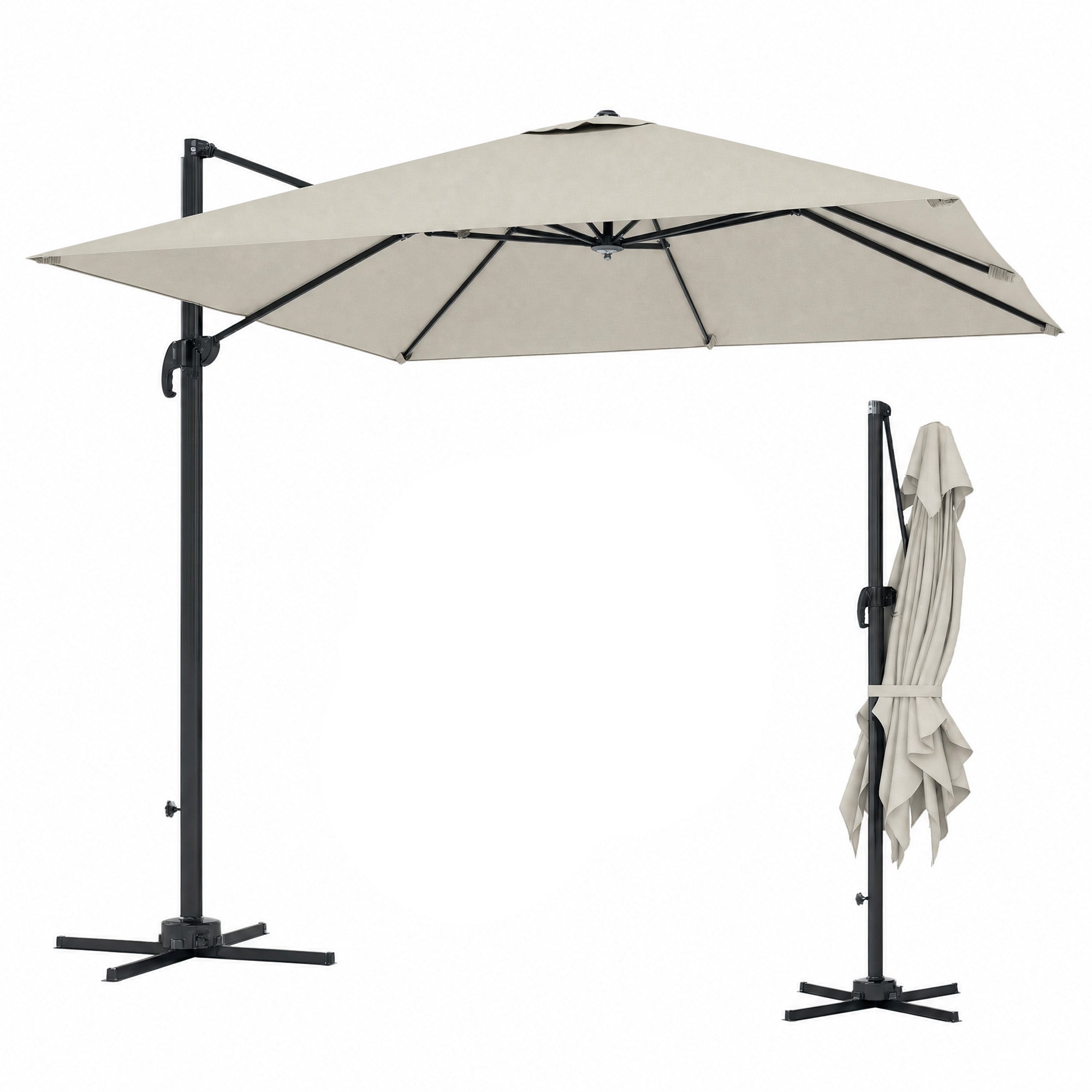 8 FT Aluminium Cantilever Patio Umbrella with 360Â° Rotation, Cross Base, Crank and Tilt for Garden, Patio, Light Grey