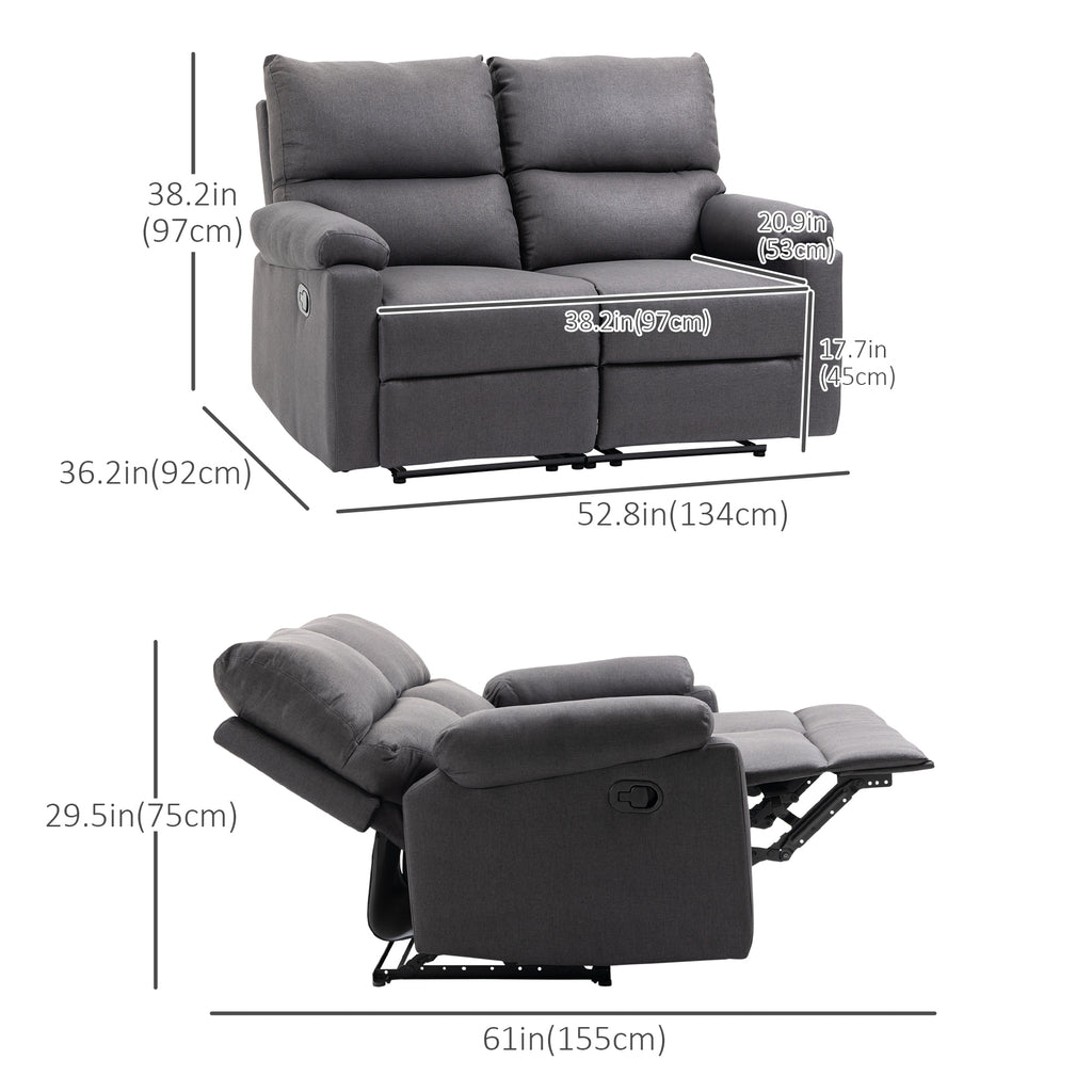 2 Seater Reclining Chair, Loveseat Recliner Sofa with Footrest and Split Backrest, Dark Grey
