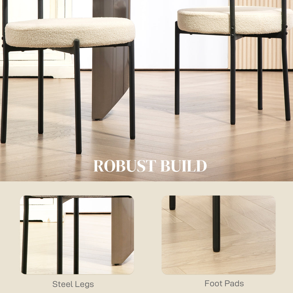 2 Pieces Kitchen Chairs, Modern Dining Chairs w/ Berber Fleece Upholstery and Steel Legs for Living Room, Beige