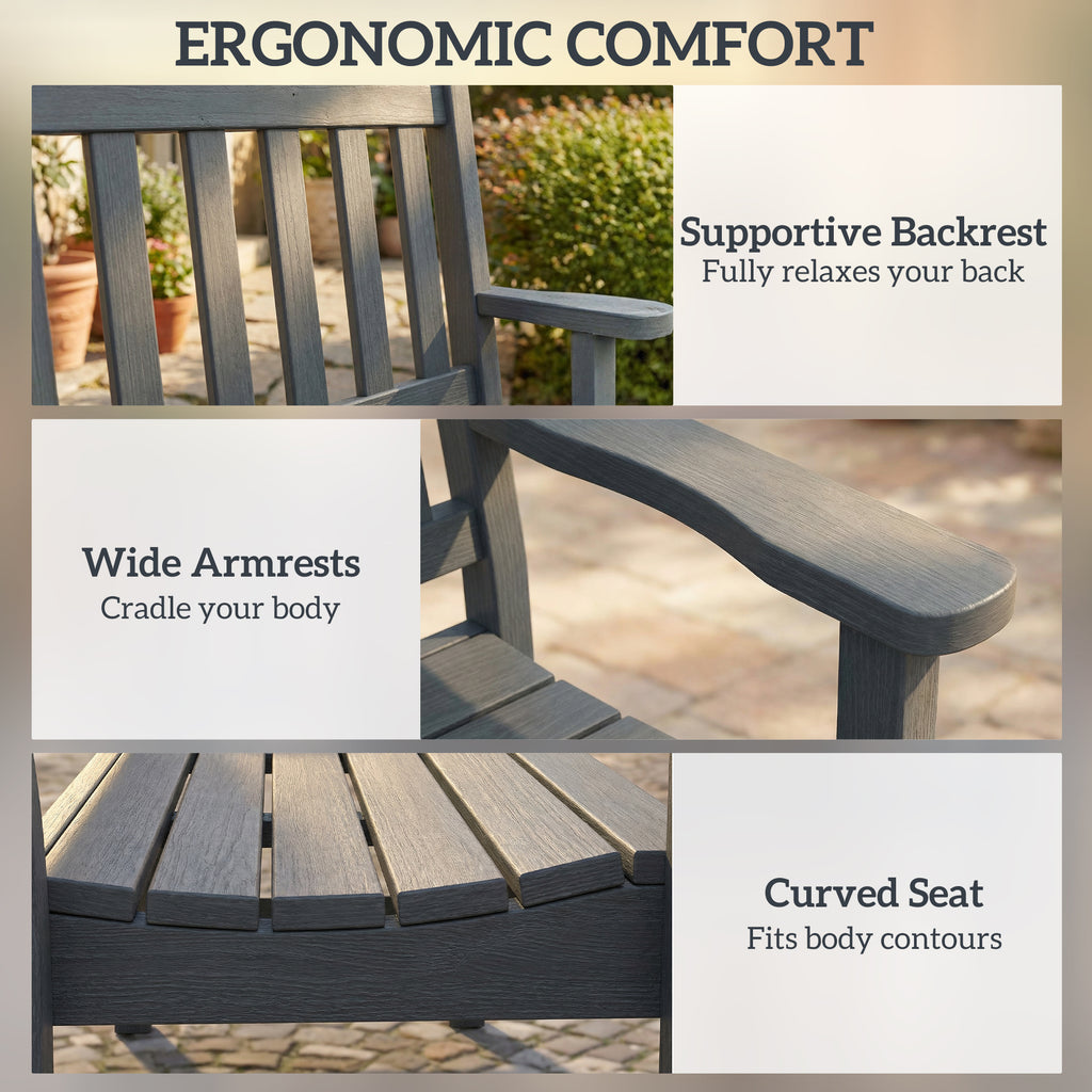 Outdoor Bench, HDPE Weatherproof Garden Bench, 2-Person Garden Seating with Slatted Seat
