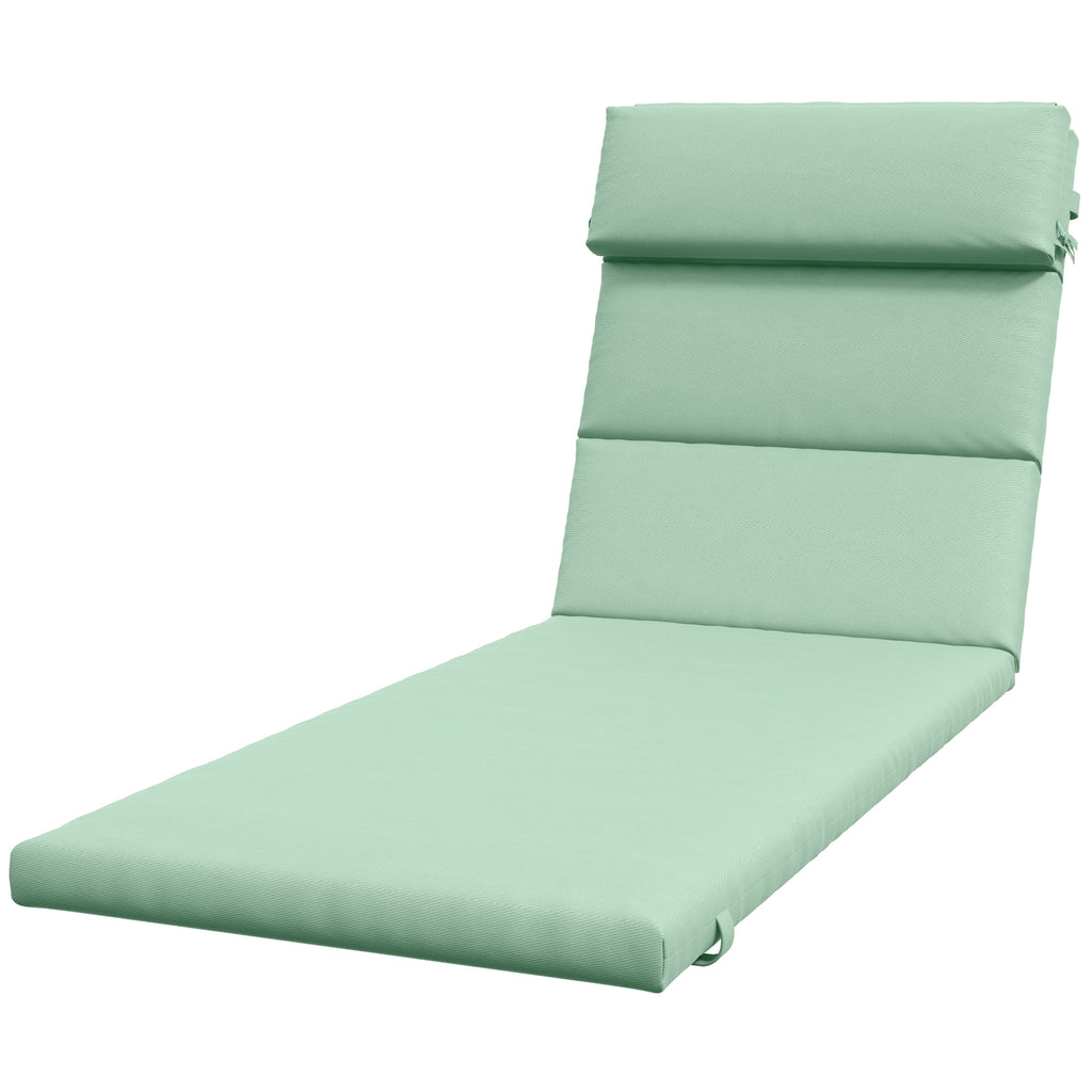 Patio Chaise Lounge Chair Cushion Replacement Sun Lounger Pad with Headrest and Ties, Green