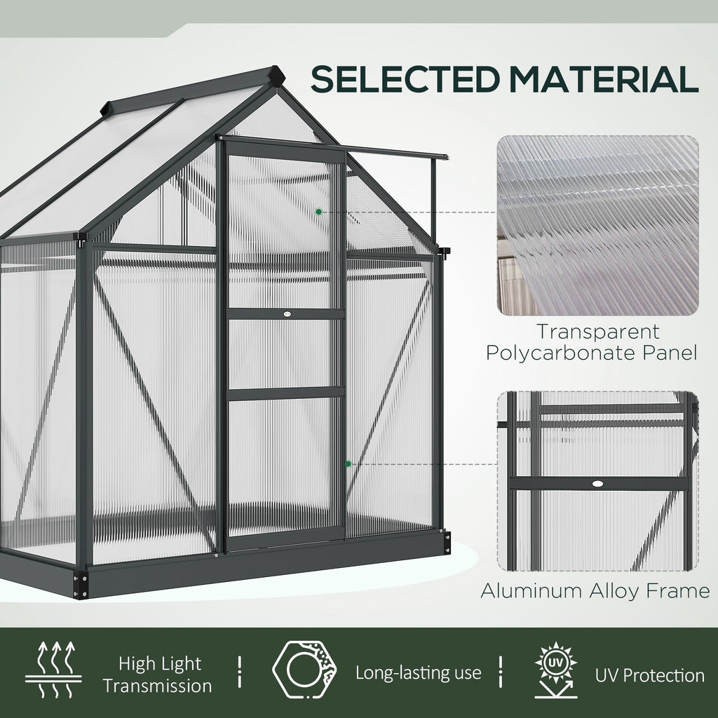 Greenhouse Garden, Green House, Outdoor Greenhouse Kit, PC Board with Sliding Door, 6.2' x 4.3' x 6.6', Grey