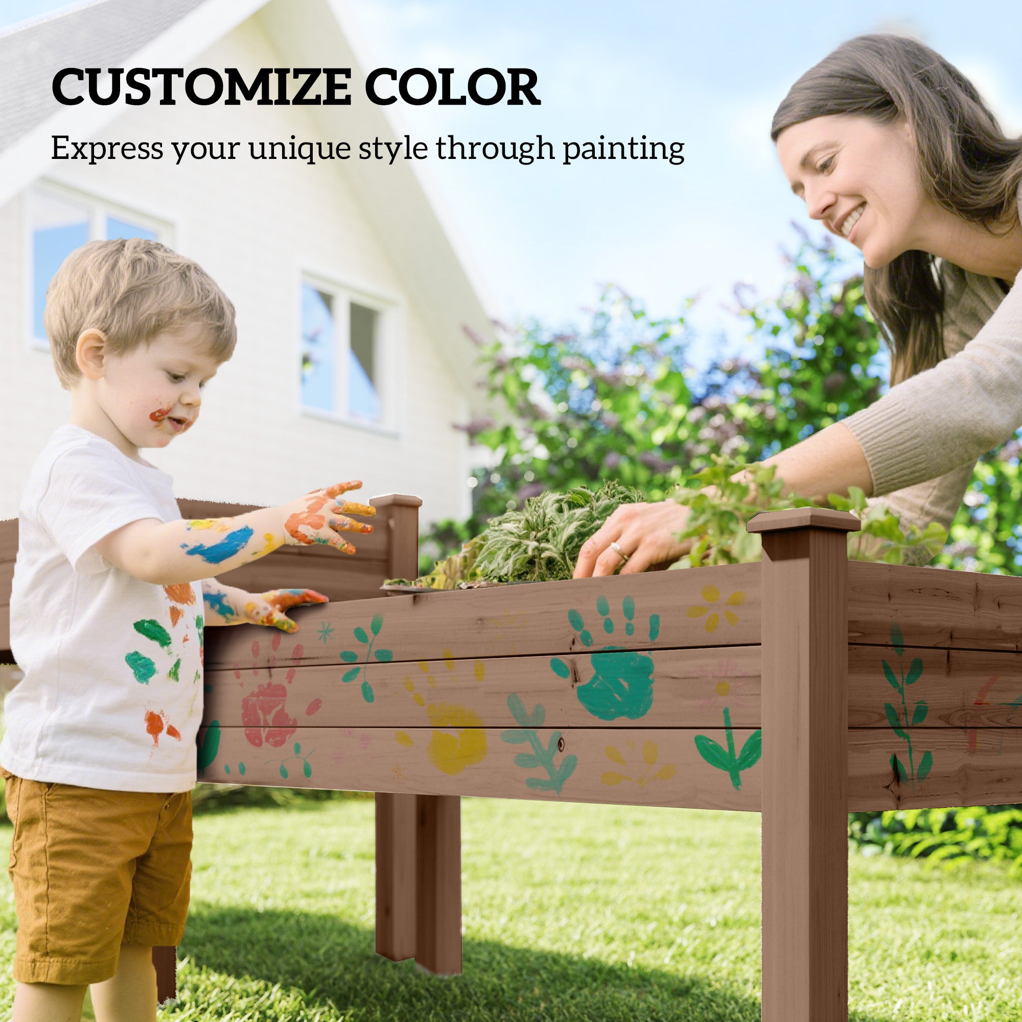 2 Tiers Raised Garden Bed, Wooden Elevated Planter Box with Legs, Gardening Planting Bed, Carbonised