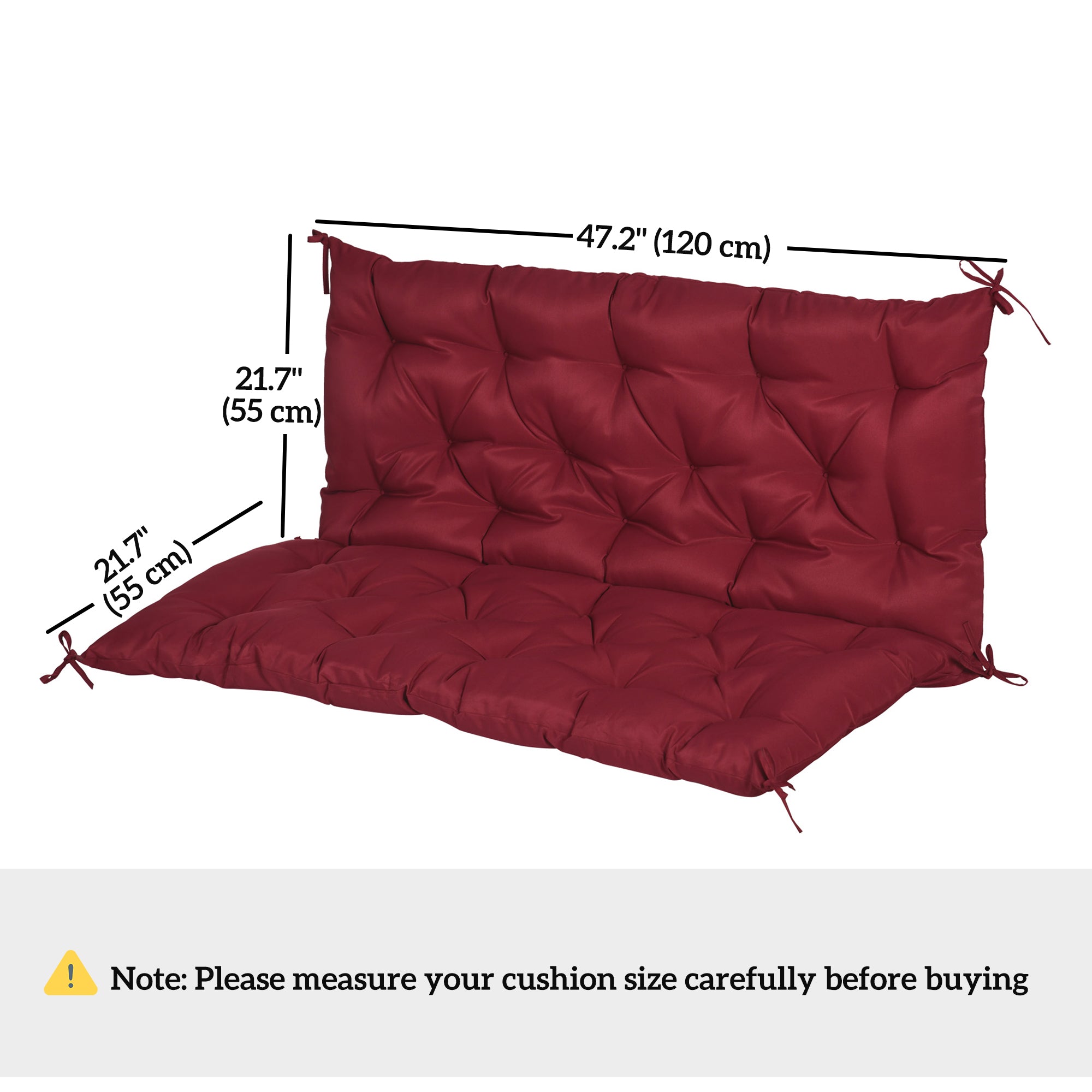 2 Seater Garden Bench Cushion, Soft Thick Outdoor Non-Slip 2 Seater Soft Pad With Backrest for Garden Patio, 47" x 43" x 5", Wine Red
