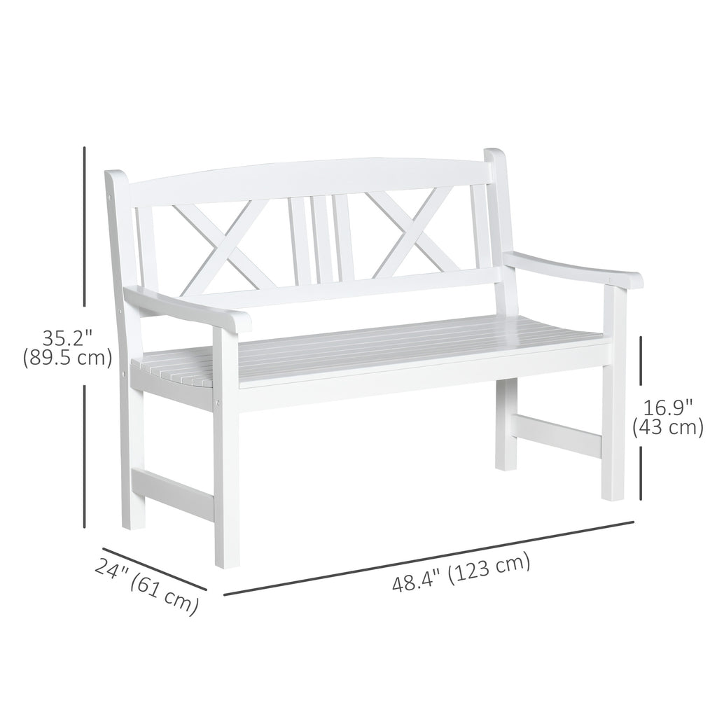 2-Seater Wooden Garden Bench, 4FT Outdoor Patio Loveseat with Unique X-Shape Back for Yard, Lawn, Porch, White