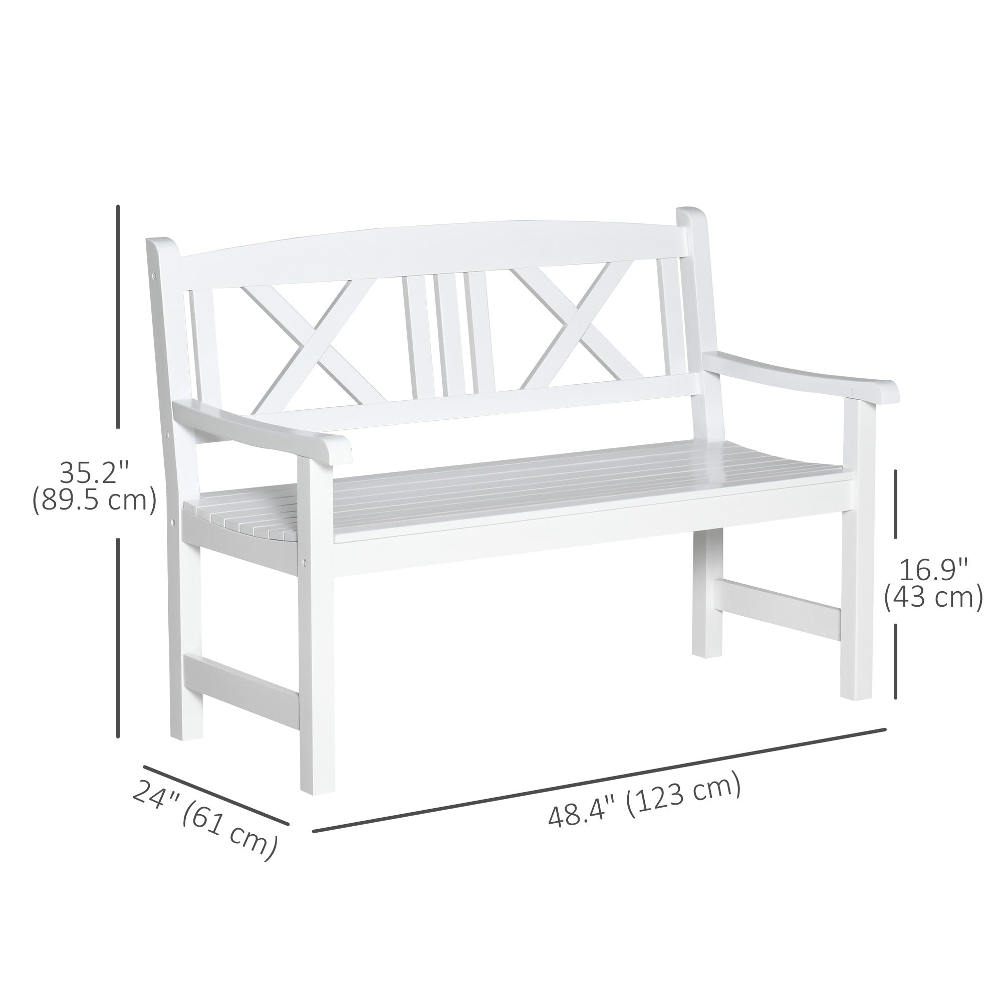 2-Seater Wooden Garden Bench, 4FT Outdoor Patio Loveseat with Unique X-Shape Back for Yard, Lawn, Porch, White