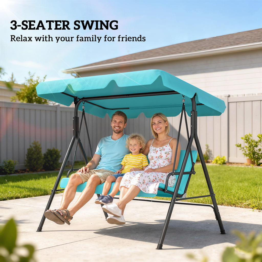 3-Seater Outdoor Porch Swing with Adjustable Canopy, Patio Swing Chair for Garden, Poolside, Backyard, Teal