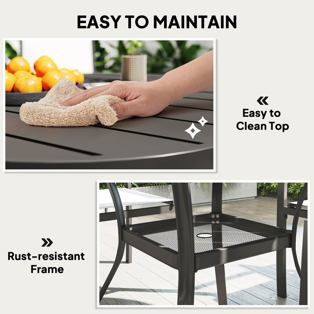 5 Piece Outdoor Dining Set with Round Table and 4 Stackable Chairs, for Backyard, Lawn, Deck, Balcony, Pool Side