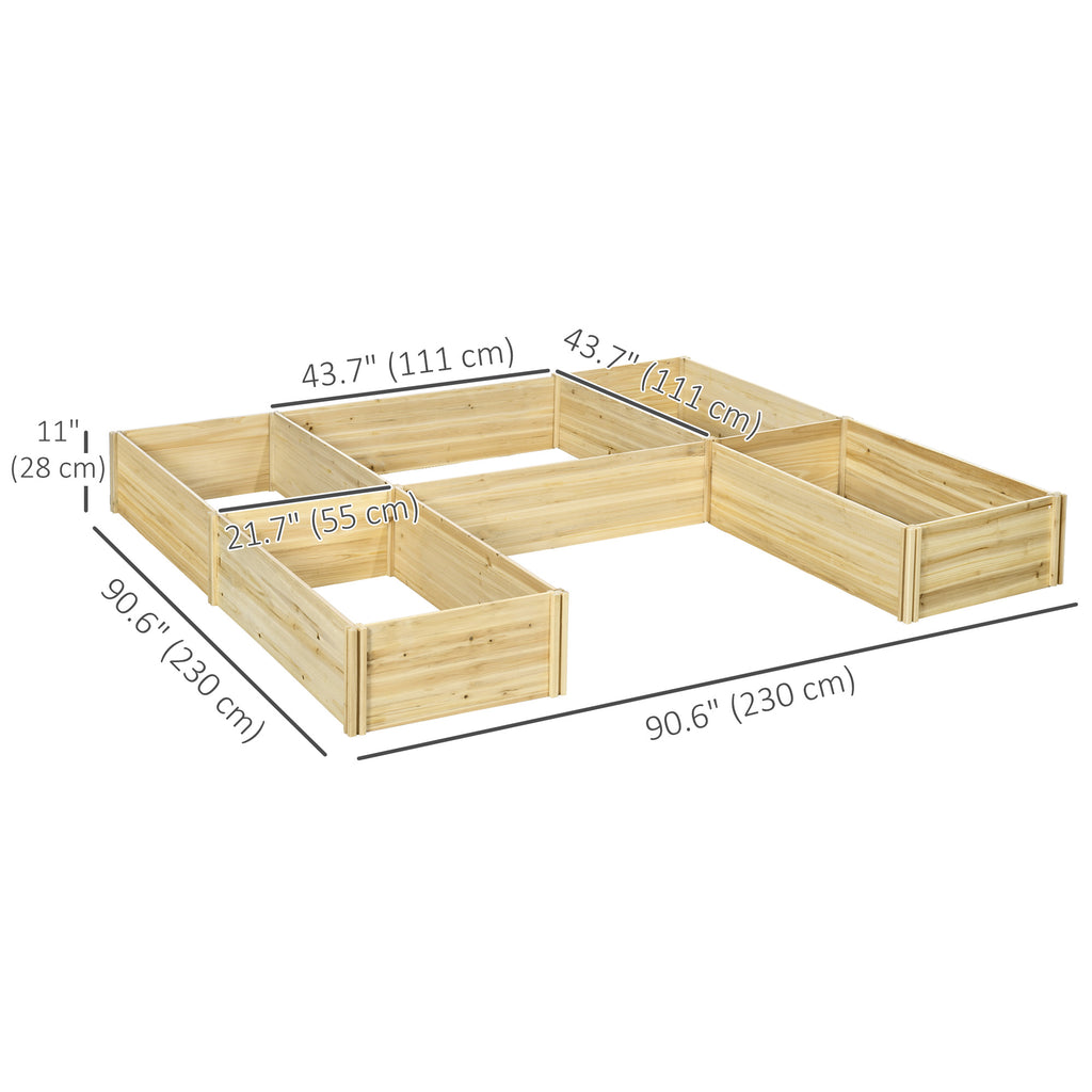 DIY 5-box Garden Planter with Open Bottom for Outdoor Plants, Vegetables, Flowers, Herbs, Natural Wood