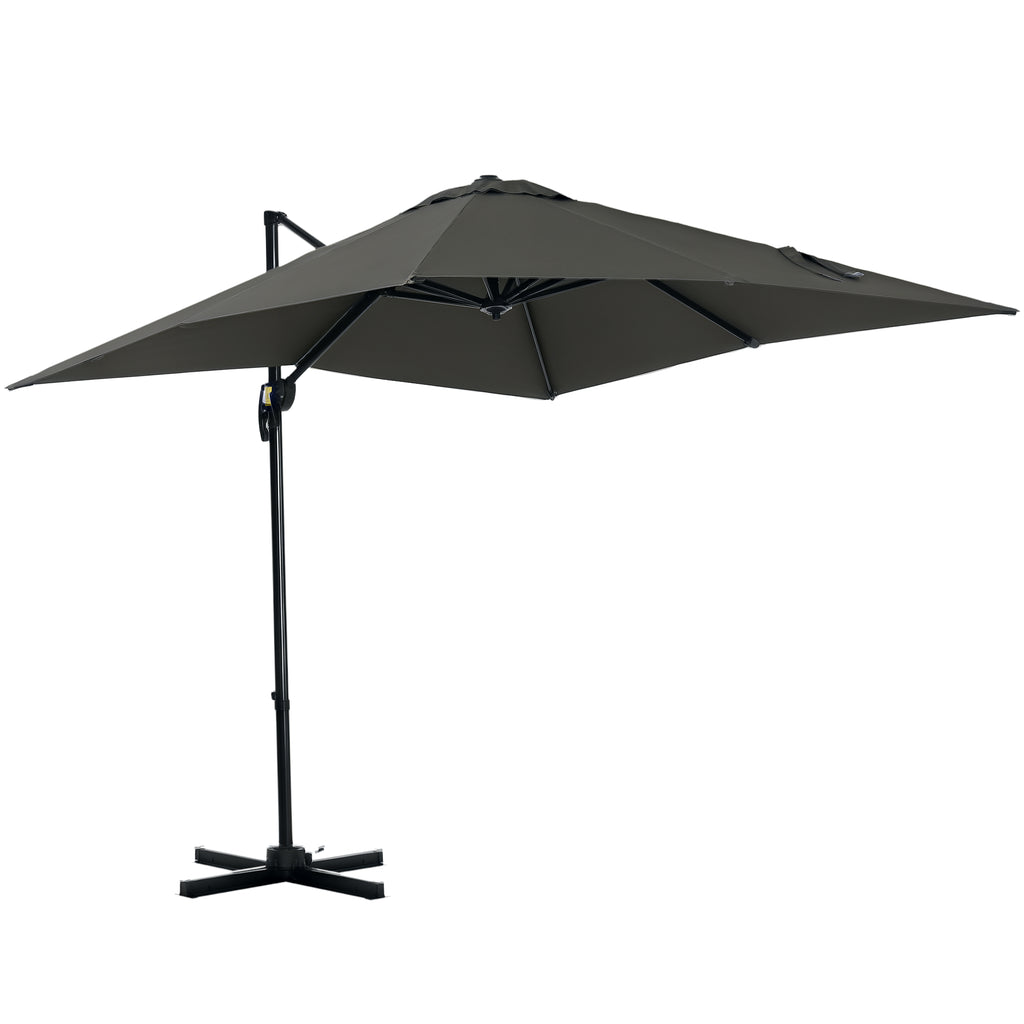 8' x 8' Square Patio Hanging Offset Umbrella with 360Â° Rotation, Aluminum Outdoor Cantilever Parasol with Crank & Tilt, Sun Canopy Shelter with Cross Base, Grey