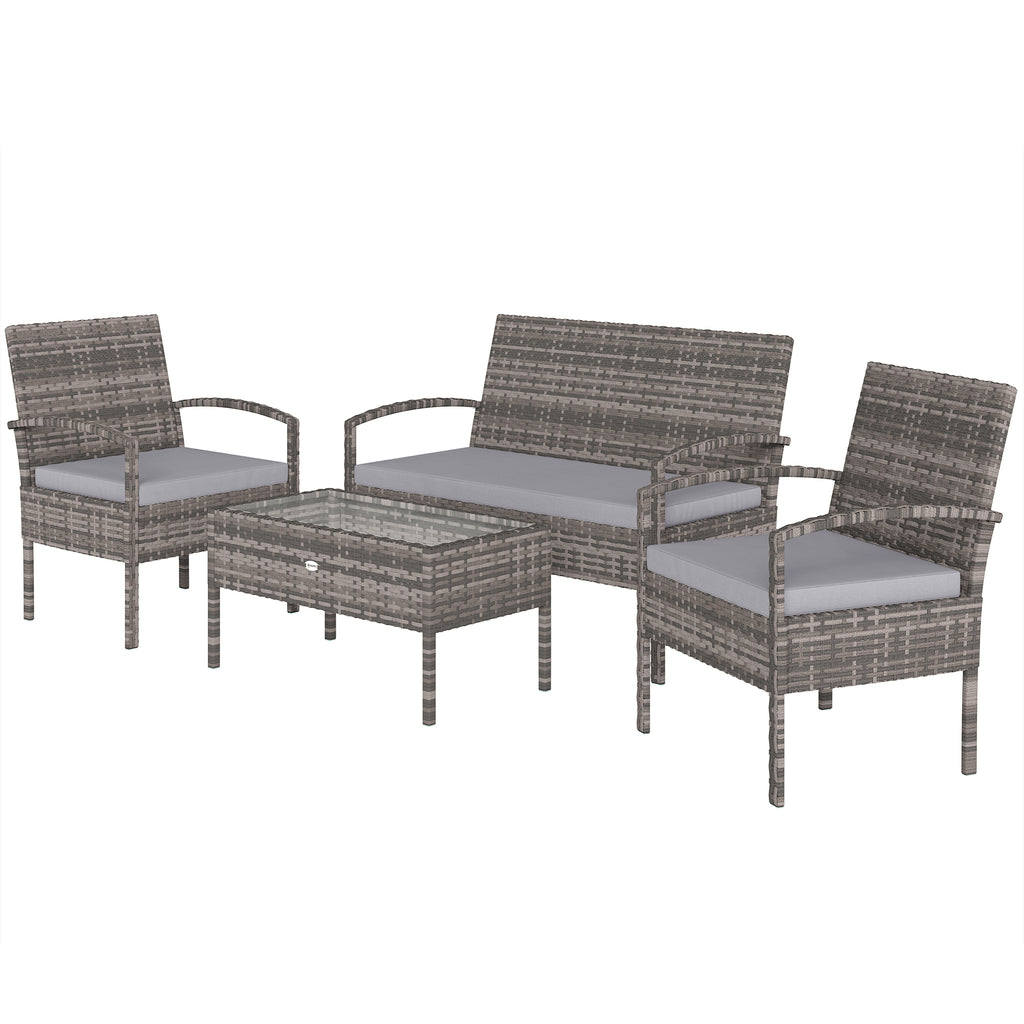 4 Pieces Patio Furniture Set with A Loveseat, Two Armchairs and A Coffee Table, Outdoor Conversation Set, Light Grey
