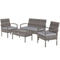 4 Pieces Patio Furniture Set with A Loveseat, Two Armchairs and A Coffee Table, Outdoor Conversation Set, Light Grey