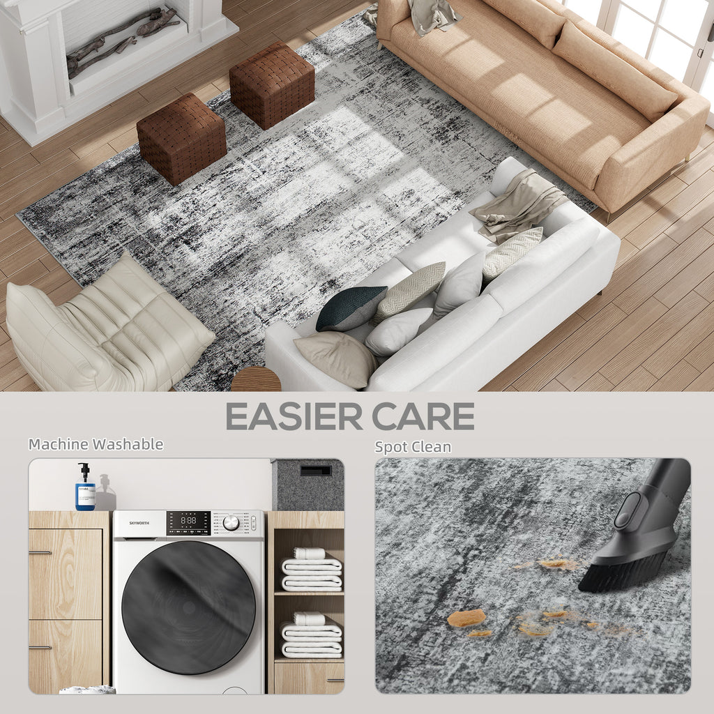 Area Rug for Living Room 9x12, Modern Abstract Machine Washable Rug, Non-Slip Carpet for Bedroom, Dining Room, Grey