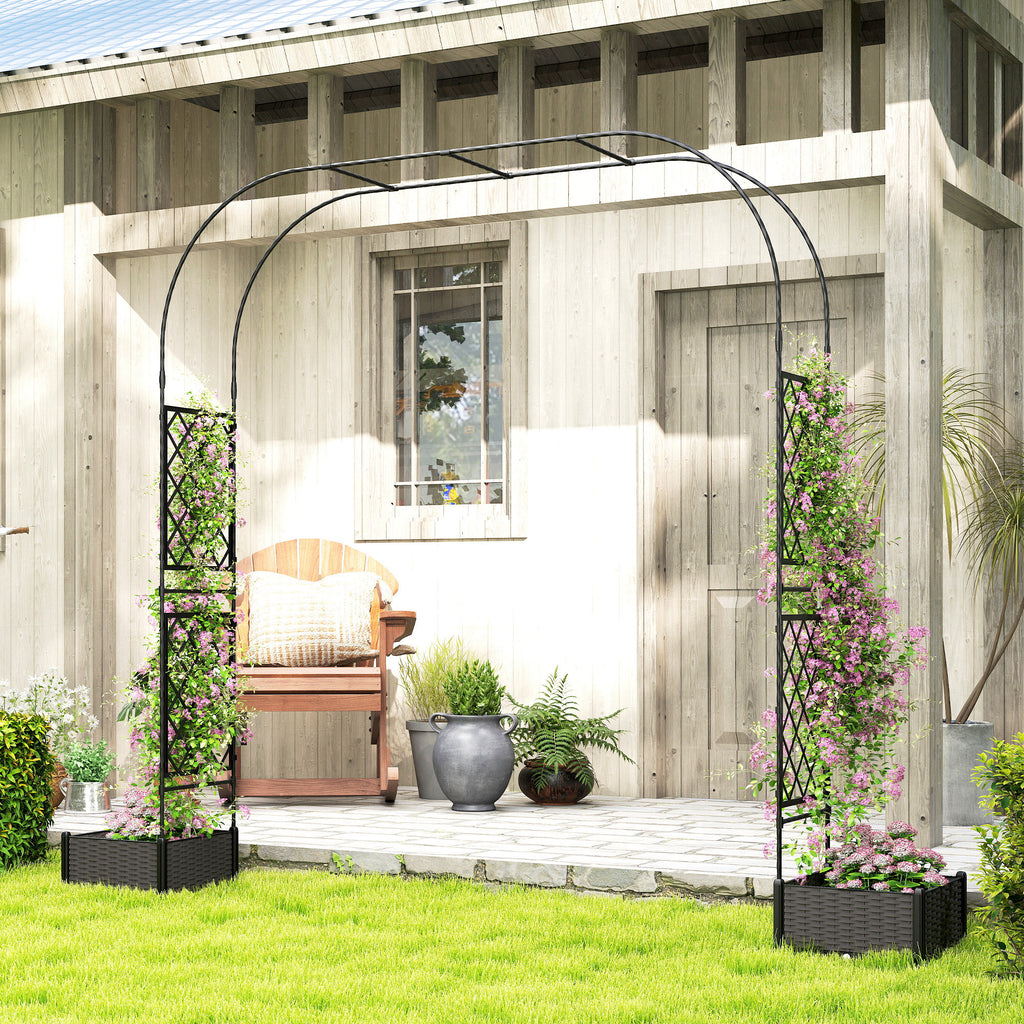 Garden Arch Outdoor Trellis Arbor with 2 Planter Boxes, 109.4" x 15.7" x 86.6", Black