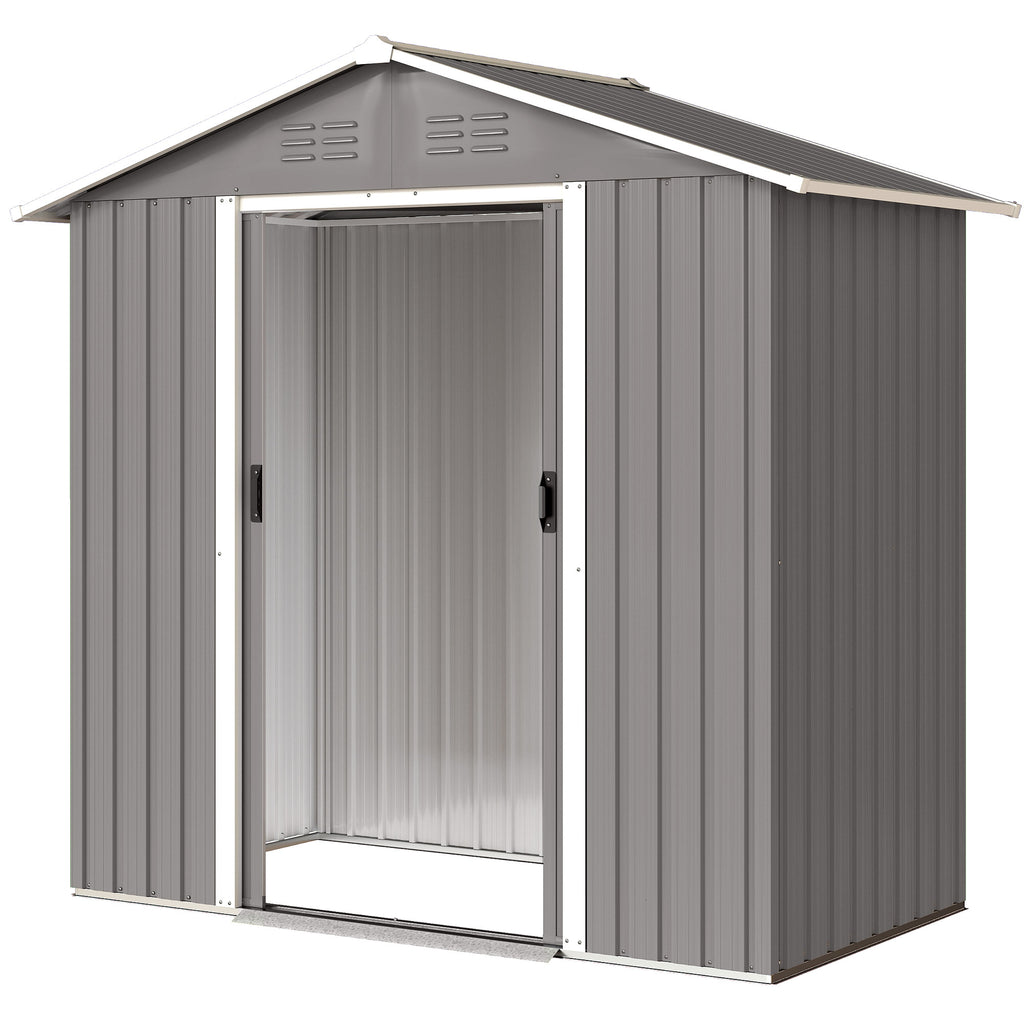 6.5x3.5ft Metal Garden Storage Shed for Outdoor Tool Storage with Double Sliding Doors and Vents, Light Grey