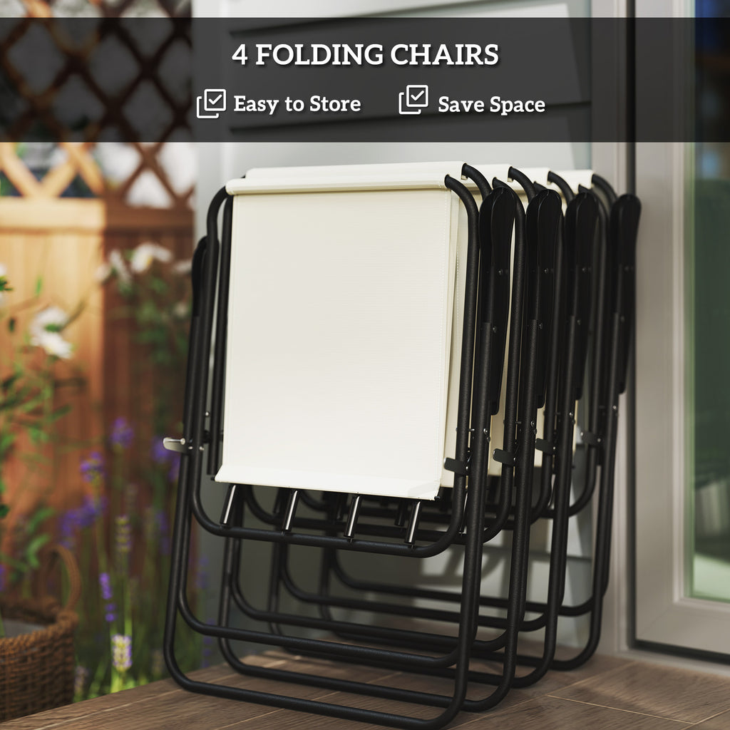 6 Pieces Patio Dining Set with Umbrella, Patio Furniture Set with Folding Chairs, Glass Table for Garden Backyard, Cream White
