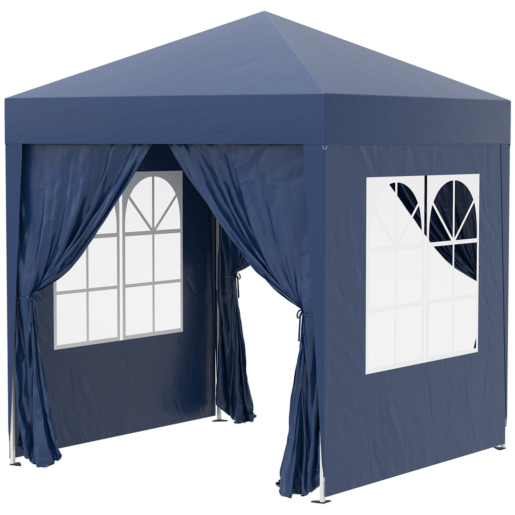 6.6'x6.6' Pop Up Canopy Tent with Sidewalls, Instant Sun Shelter Camping Gazebo with Carry Bag, Blue