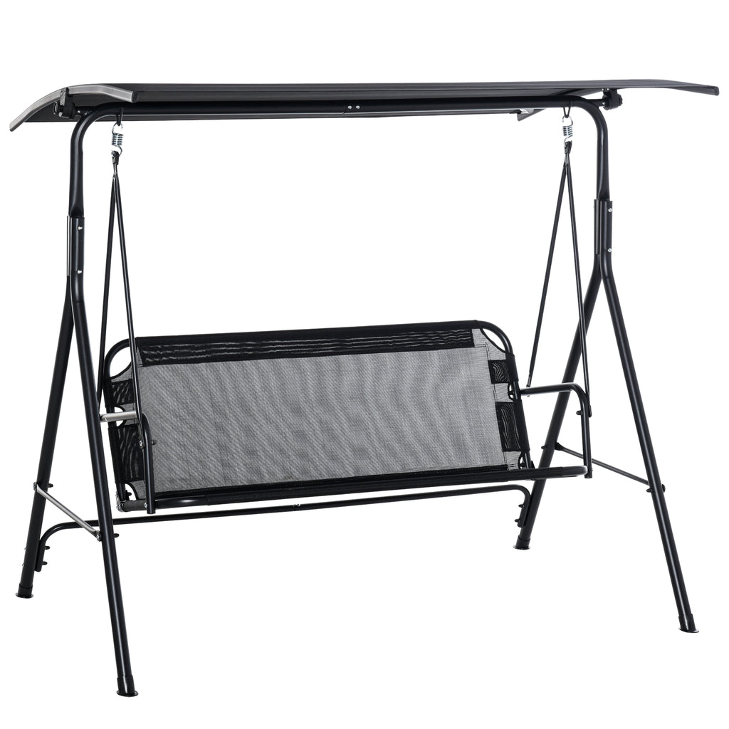 2-Person Porch Swing Chair, 2 Seater Patio Swing Bench w/ Adjustable Canopy, Breathable Seat for Garden, Poolside, Black