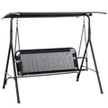 2-Person Porch Swing Chair, 2 Seater Patio Swing Bench w/ Adjustable Canopy, Breathable Seat for Garden, Poolside, Black