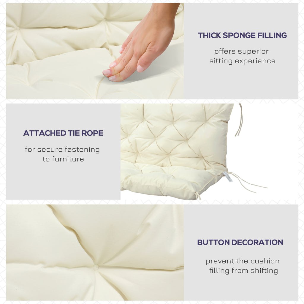 2 Seater Garden Bench Cushion, Soft Thick Outdoor Non-Slip 2 Seater Soft Pad With Backrest for Garden Patio, 52" x 43" x 4", Beige