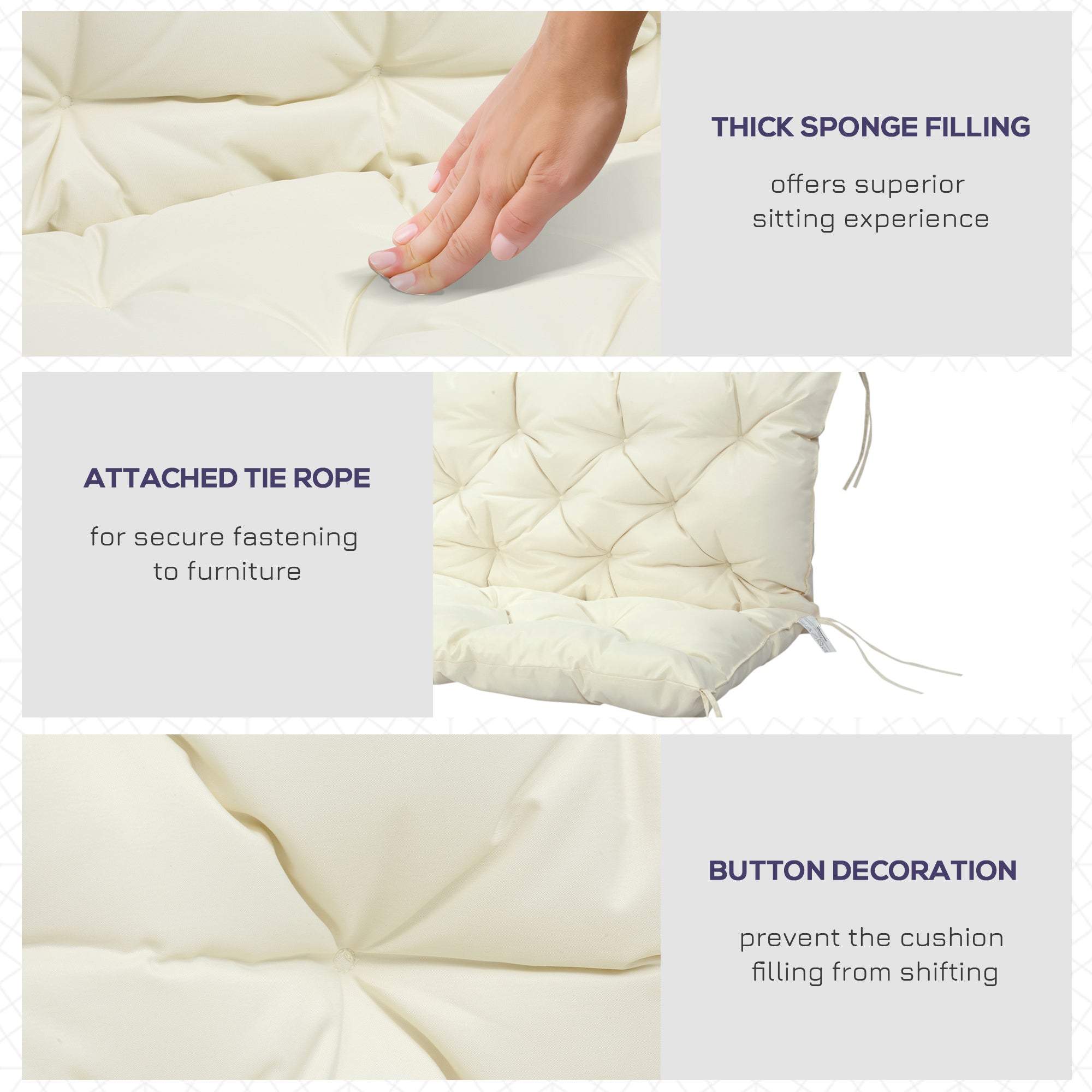 2 Seater Garden Bench Cushion, Soft Thick Outdoor Non-Slip 2 Seater Soft Pad With Backrest for Garden Patio, 52" x 43" x 4", Beige