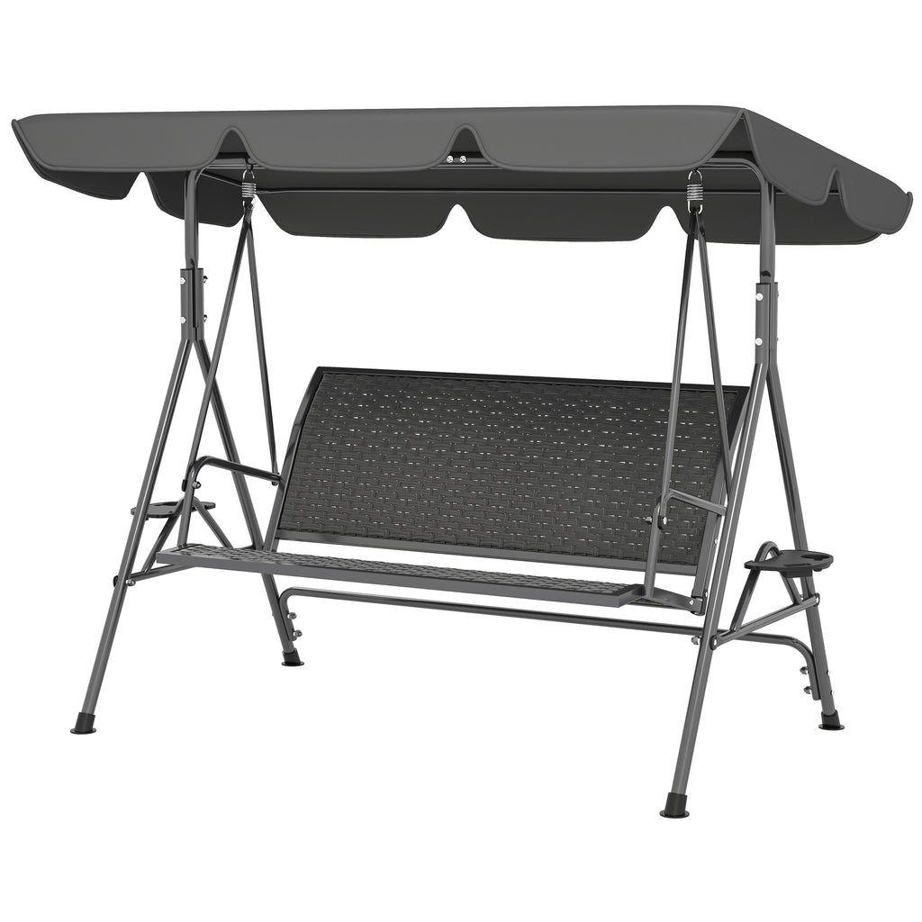 3-Seat Patio Swing Chair, Outdoor Canopy Swing Glider with Adjustable Shade, Grey