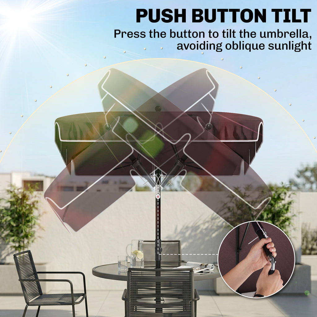 6.5x4ft Rectangle Patio Umbrella Aluminum Tilt Adjustable Garden Parasol Sun Shade Outdoor Canopy Coffee