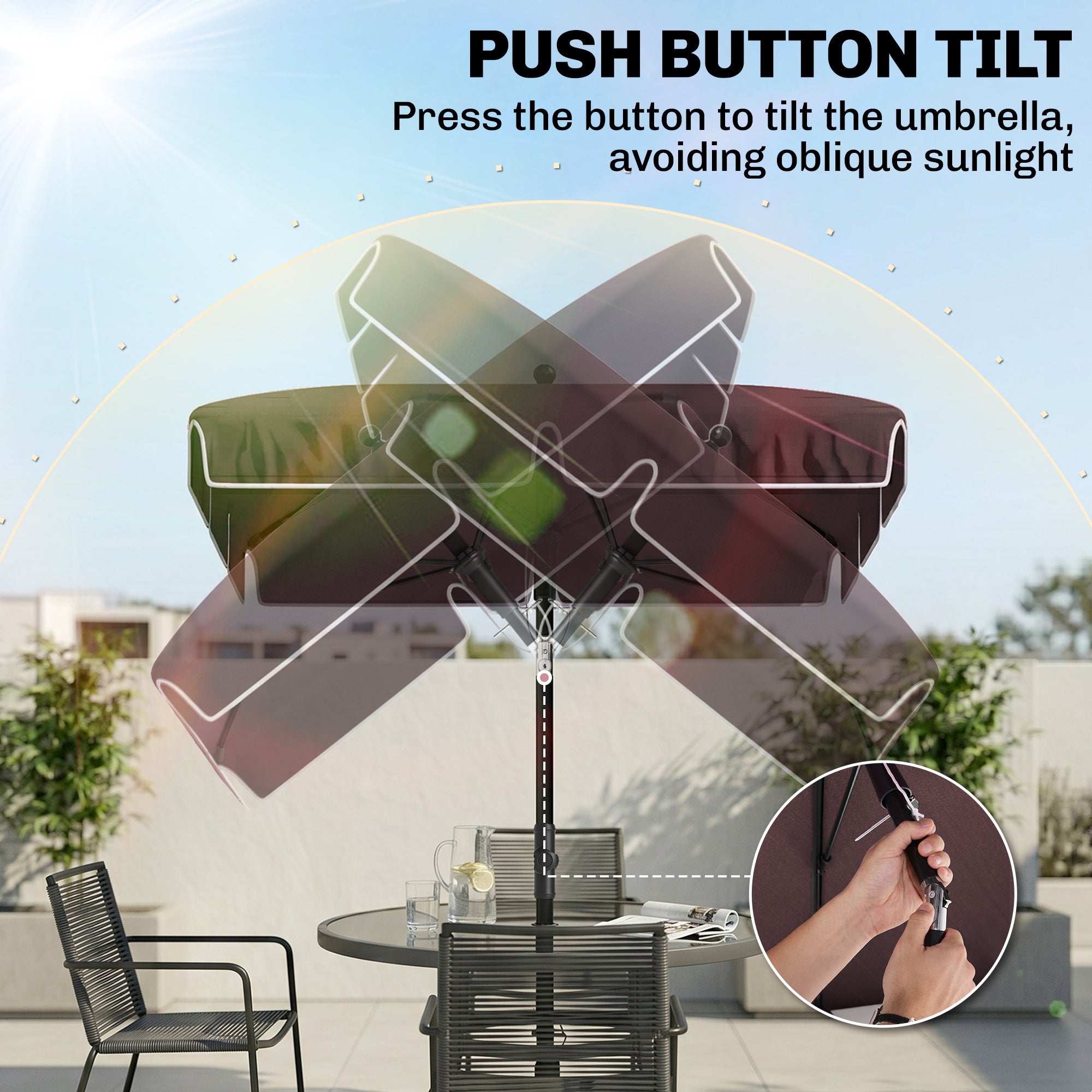 6.5x4ft Rectangle Patio Umbrella Aluminum Tilt Adjustable Garden Parasol Sun Shade Outdoor Canopy Coffee