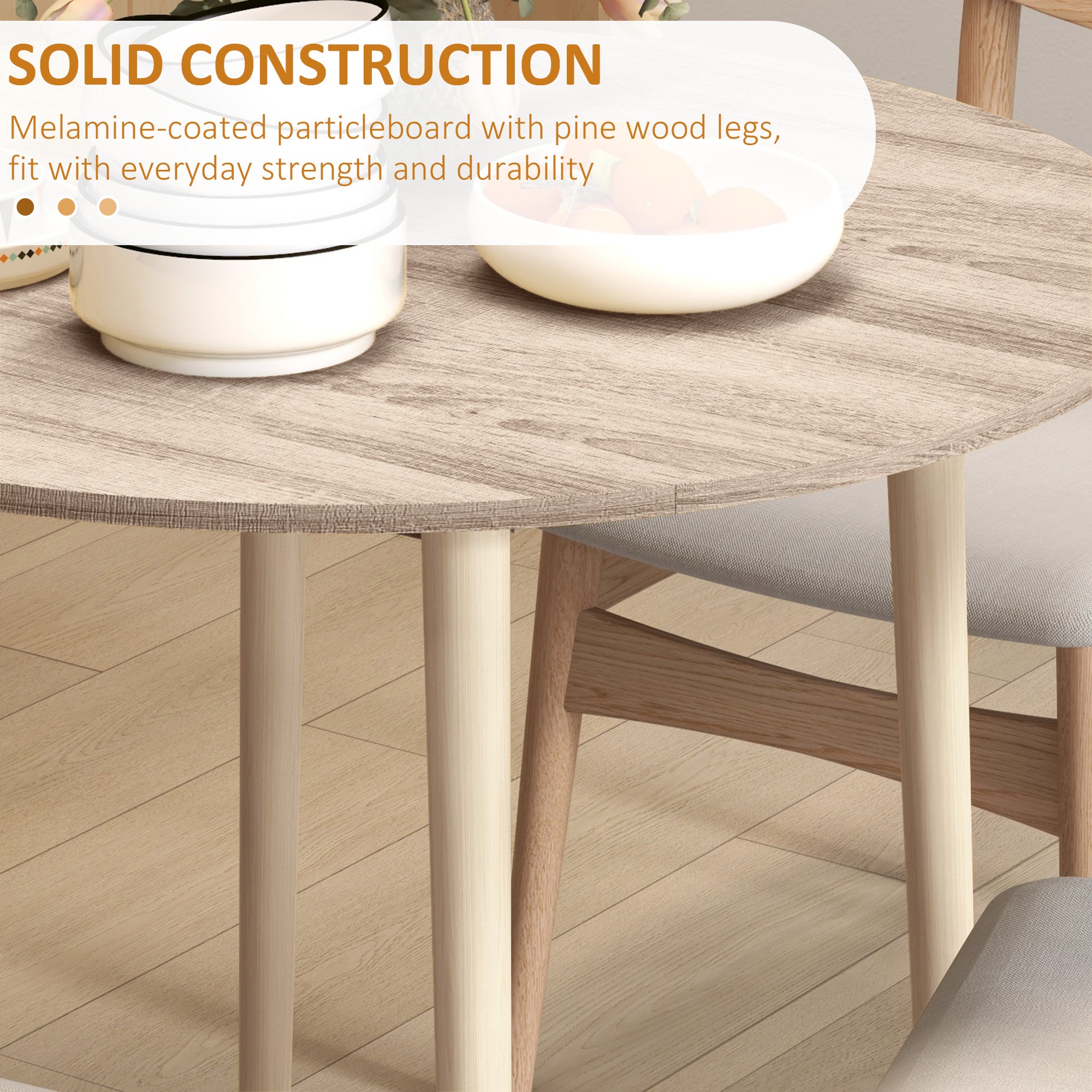 Folding Dining Table, Round Drop Leaf Kitchen Table for Small Spaces with Wood Legs, Oak
