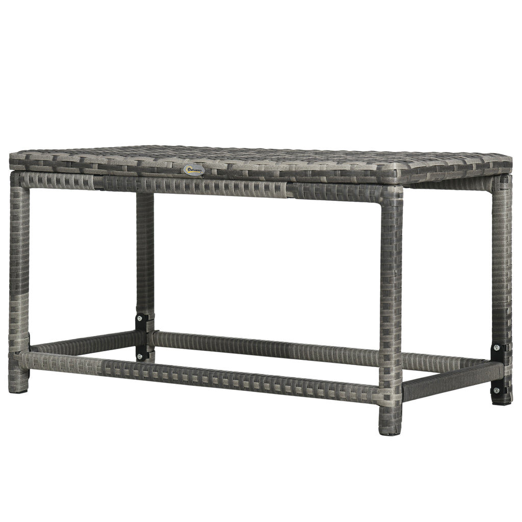 Patio Rattan End Table, Outdoor Side Table with Full Woven Table Top for Garden, Balcony, Mixed Grey