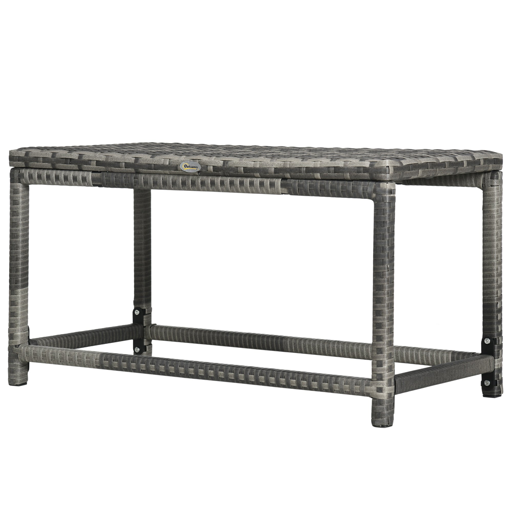 Patio Rattan End Table, Outdoor Side Table with Full Woven Table Top for Garden, Balcony, Mixed Grey