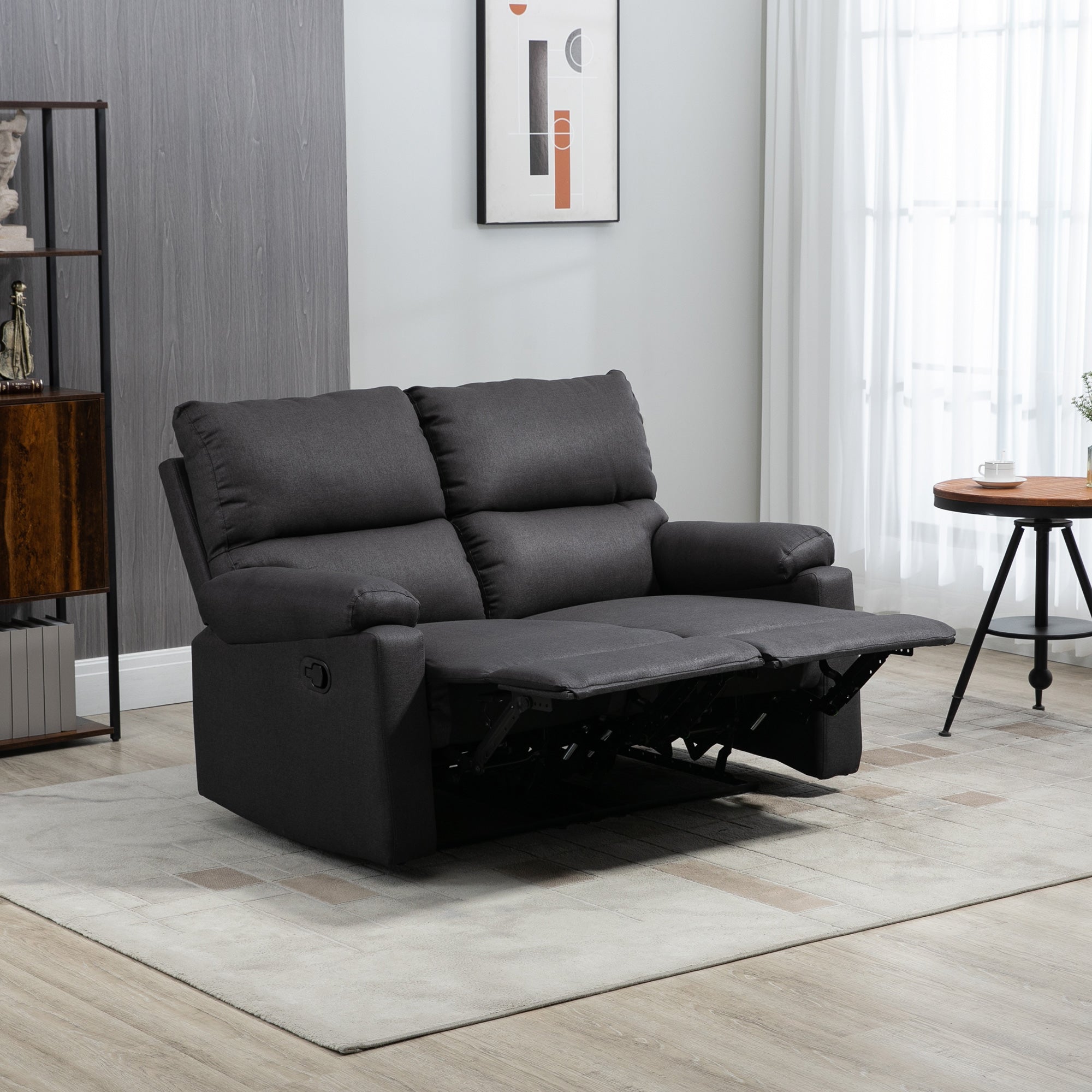 2 Seater Reclining Chair, Loveseat Recliner Sofa with Footrest and Split Backrest, Dark Grey
