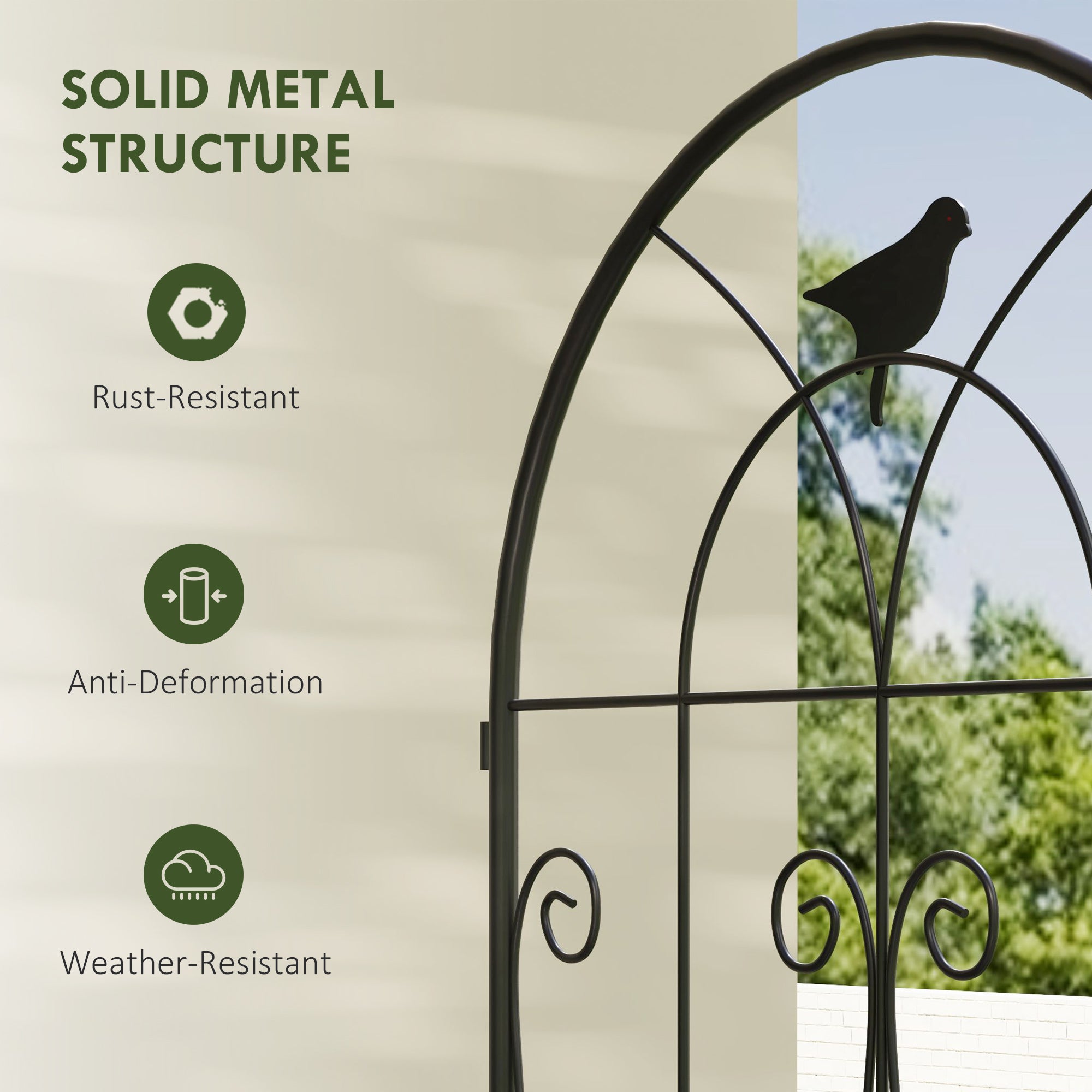 Set of 2 Metal Garden Trellis, Decorative Trellis Panels, Bird Design, 180 x 50 cm, Black