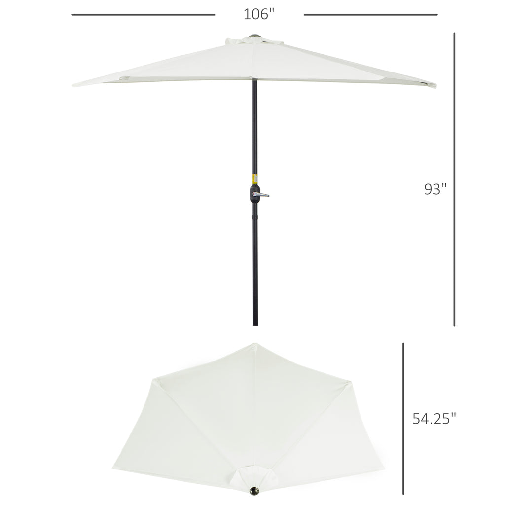 9ft Half Patio Umbrella Round Balcony Umbrella Waterproof Window Sun Shade w/ 5 Ribs Beige