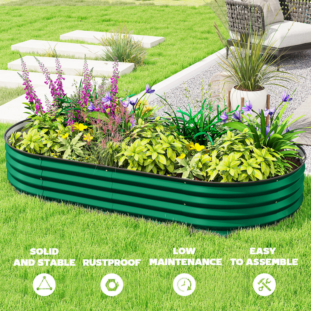 6' x 3' x 1' Large Outdoor Planter Box, Galvanized Raised Garden Bed with Metal Plant Stake, Green
