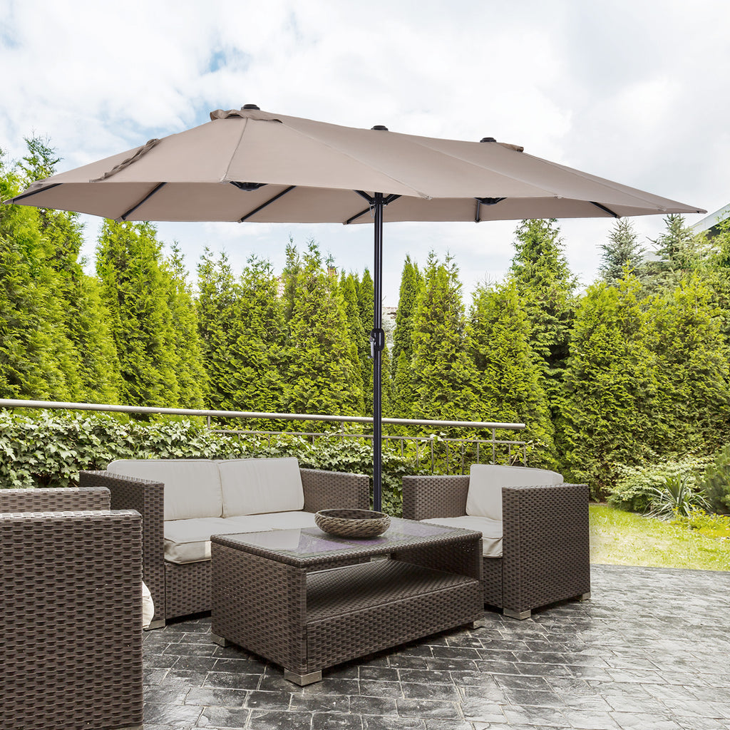 15'x 8.7' Outdoor Patio Umbrella with Twin Canopy Backyard Umbrella with Lift Crank Tan