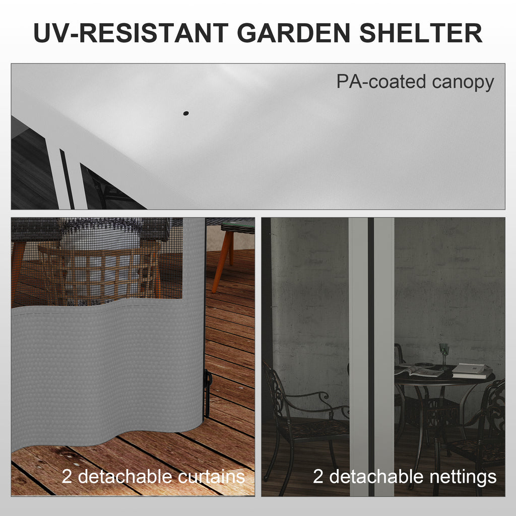10' x 10' Wall Pergola, Outdoor Gazebo with 2 Curtains and 2 Nettings, UV Resistant, for Patio, Deck, Light Grey